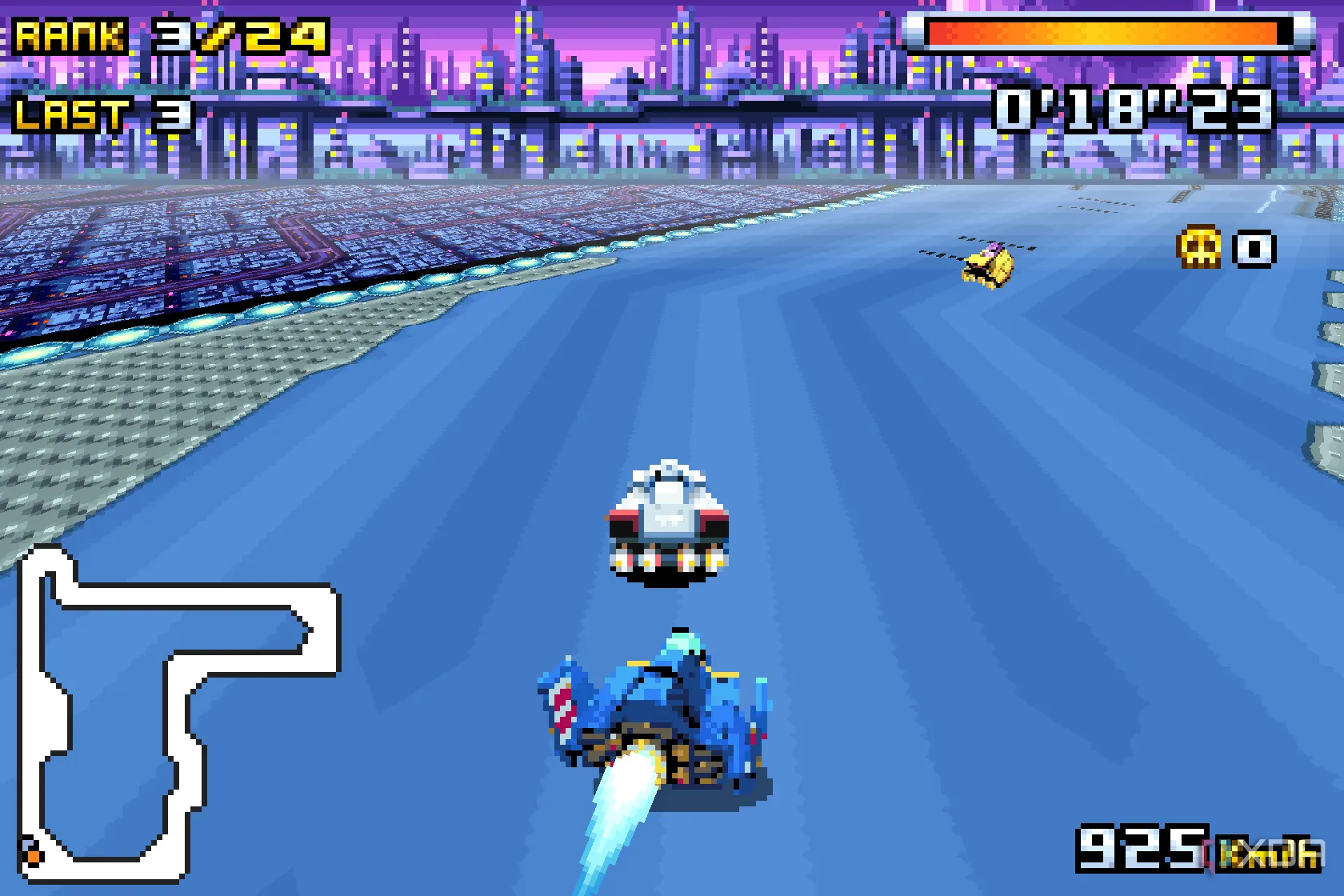 Trò chơi F-Zero đang chạy trên giả lập mGBA, minh họa khả năng giả lập chính xác các tựa game Game Boy Advance