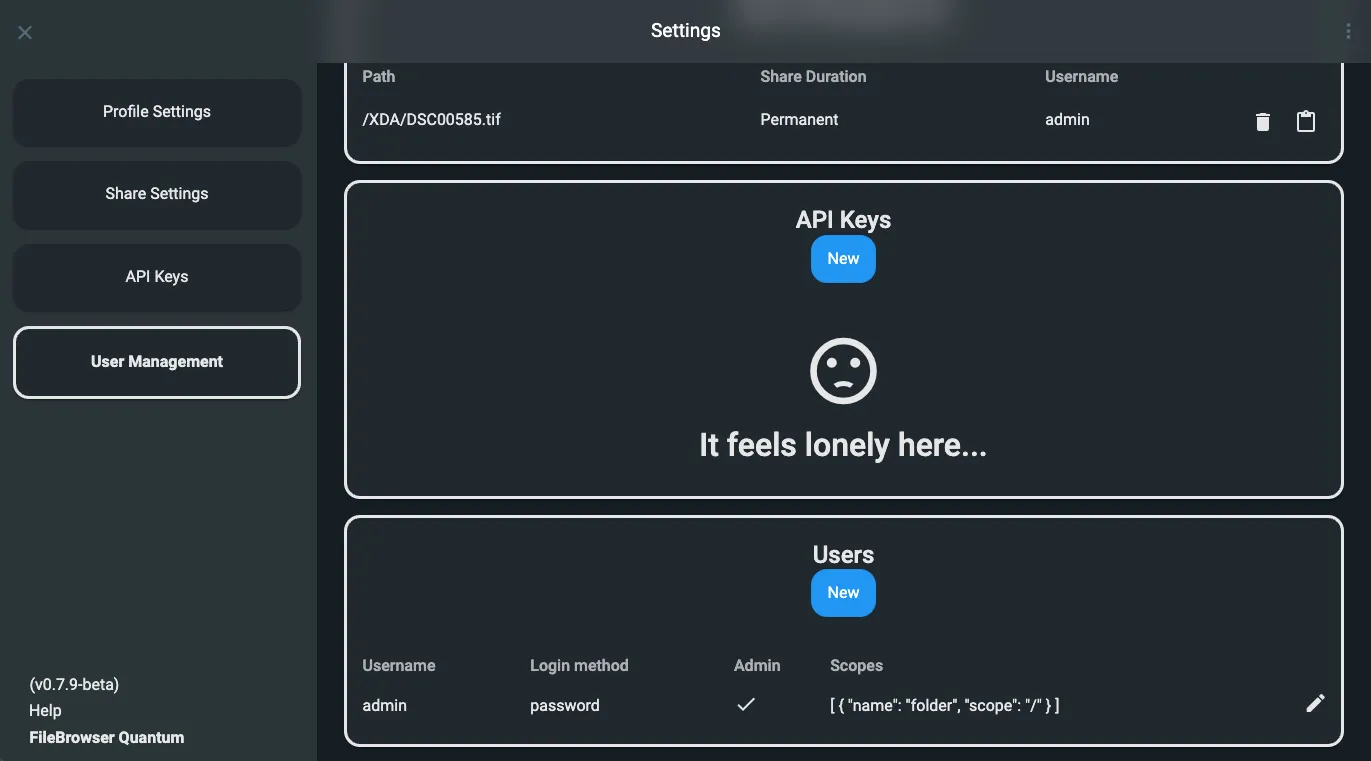 Tùy chỉnh cài đặt phân quyền người dùng trong FileBrowser Quantum