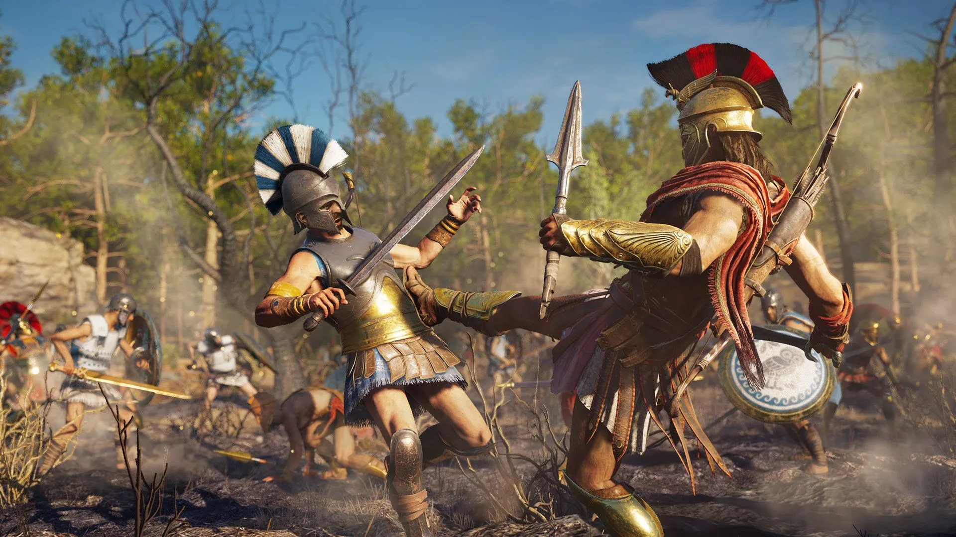 Alexios thực hiện cú đá Sparta nổi tiếng vào kẻ địch