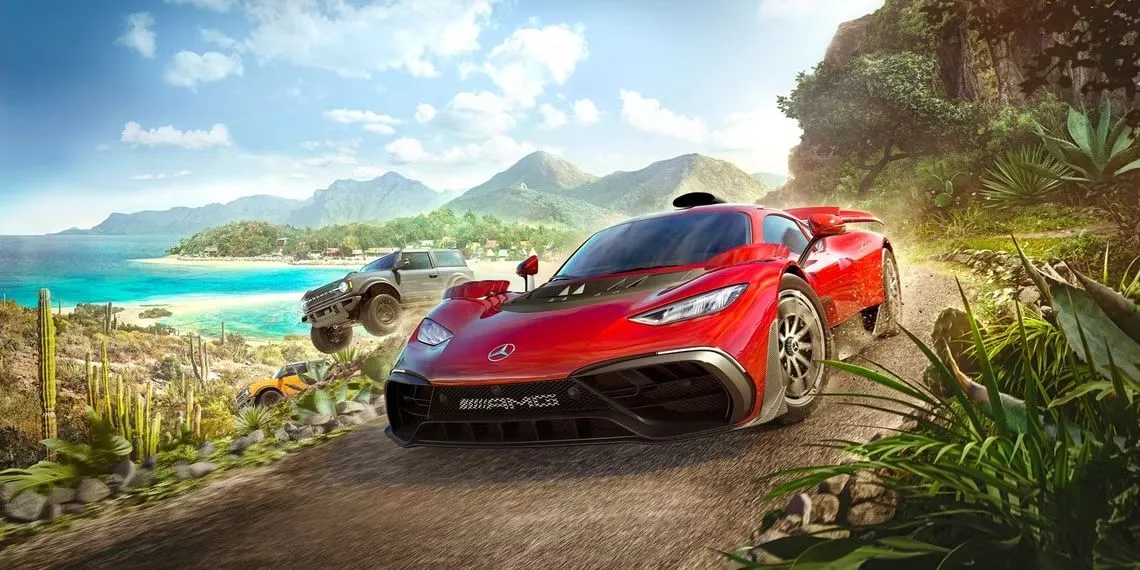 Ảnh bìa chính của Forza Horizon 5 với dàn siêu xe trên nền phong cảnh Mexico đặc trưng