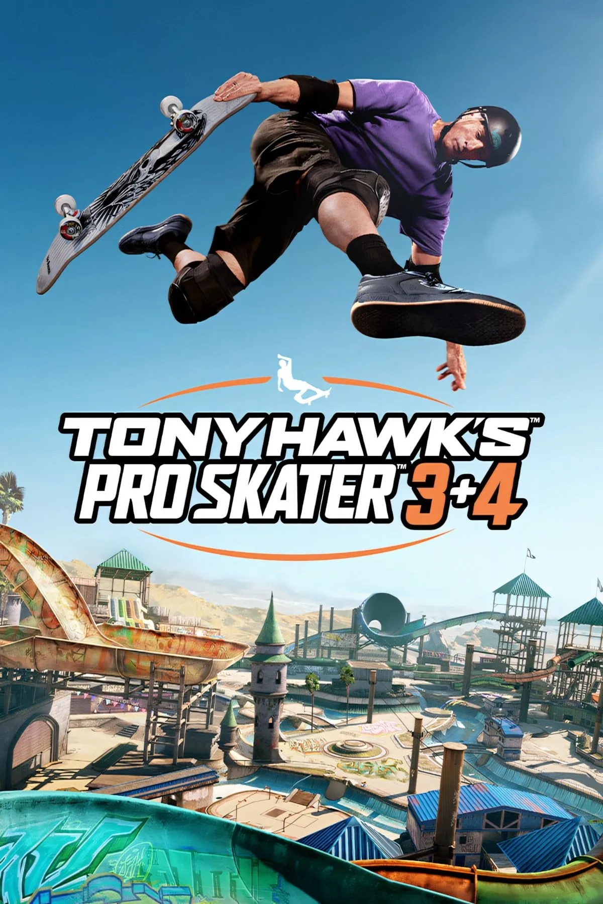 Ảnh bìa của game Tony Hawk's Pro Skater 3 + 4 với hình ảnh người trượt ván đang biểu diễn