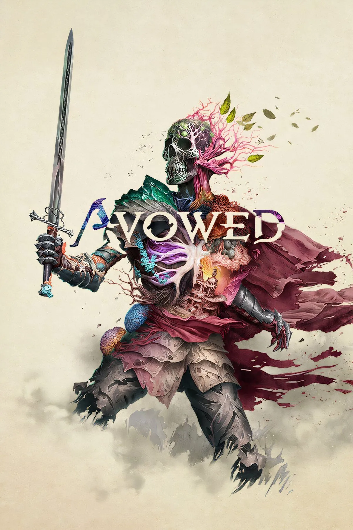 Ảnh bìa game Avowed với nhân vật chính và bối cảnh giả tưởng