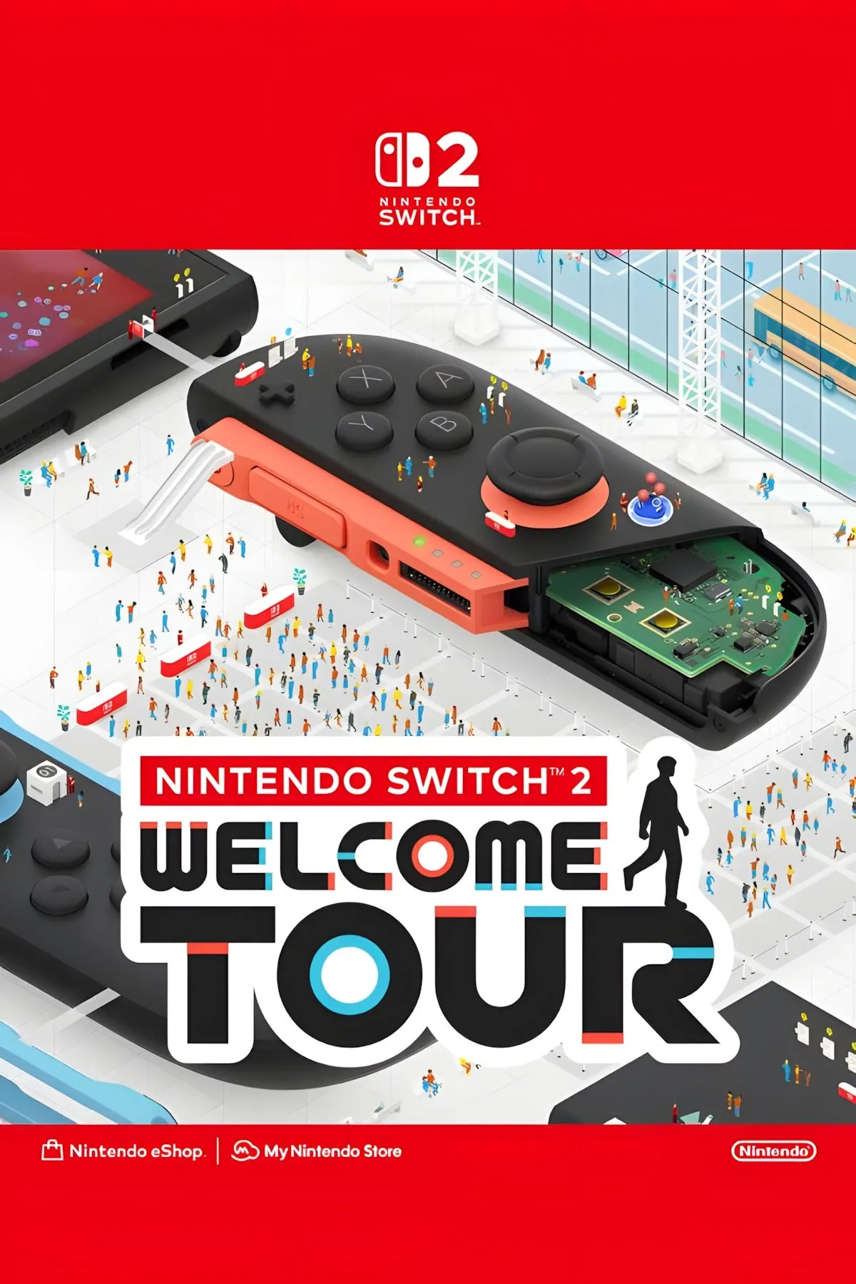 Ảnh bìa Nintendo Switch 2 Welcome Tour, hiển thị logo và các biểu tượng nhỏ tượng trưng cho các mini-game hướng dẫn trải nghiệm console mới.
