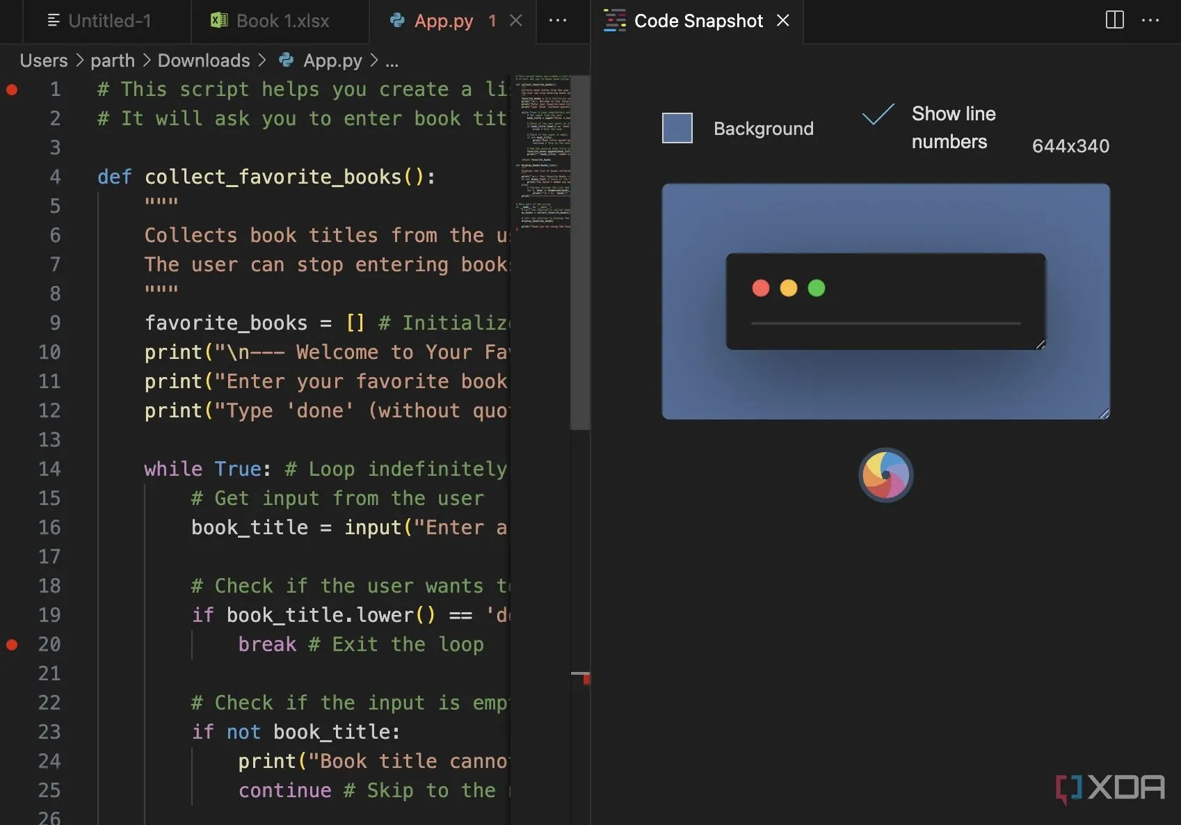 Ảnh chụp màn hình code chuyên nghiệp được tạo bằng tiện ích Code Snapshot trong Visual Studio Code, tùy chỉnh được màu nền và đổ bóng.