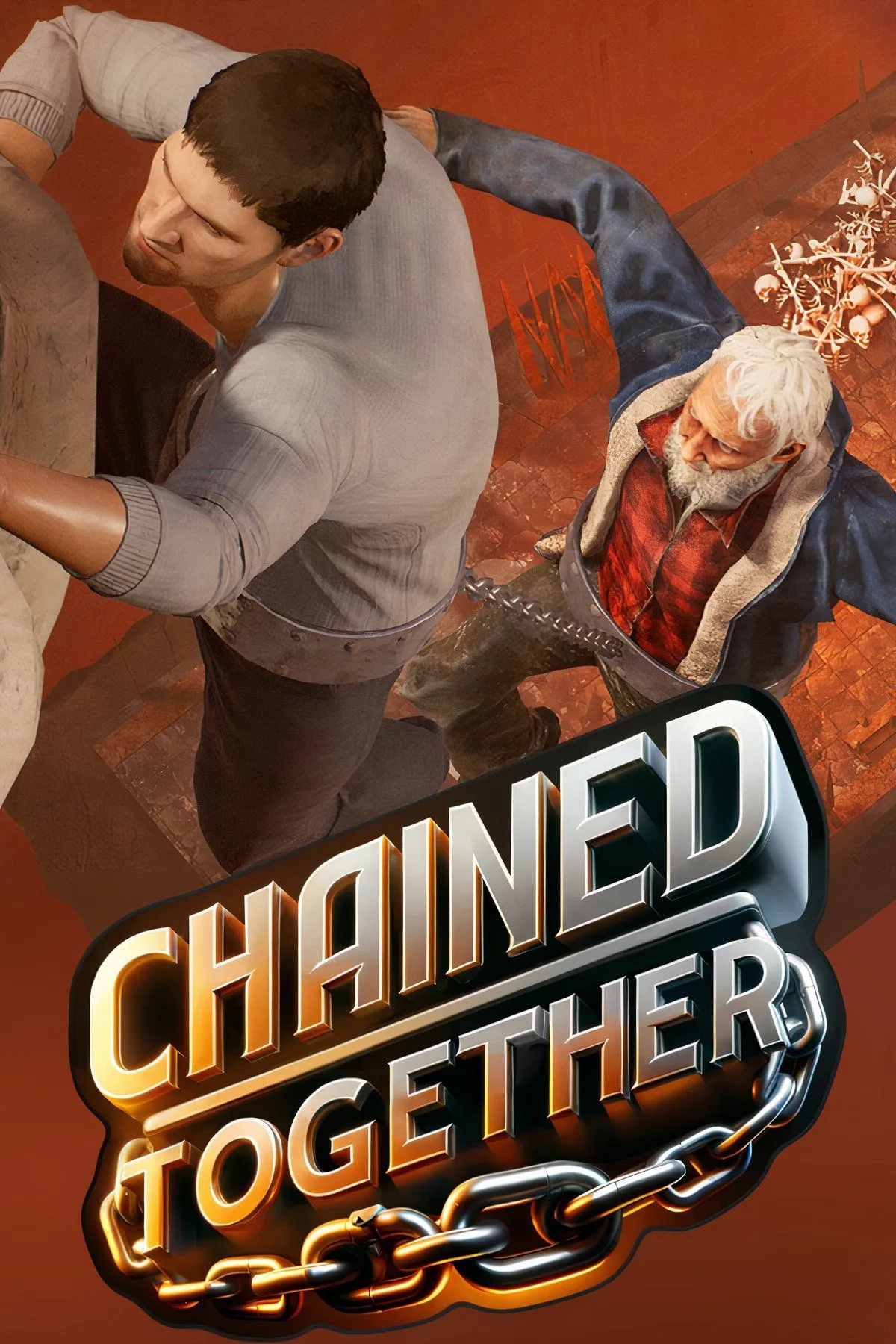 Ảnh chụp màn hình game Chained Together, thể hiện người chơi bị xích vào nhau trong môi trường nguy hiểm.