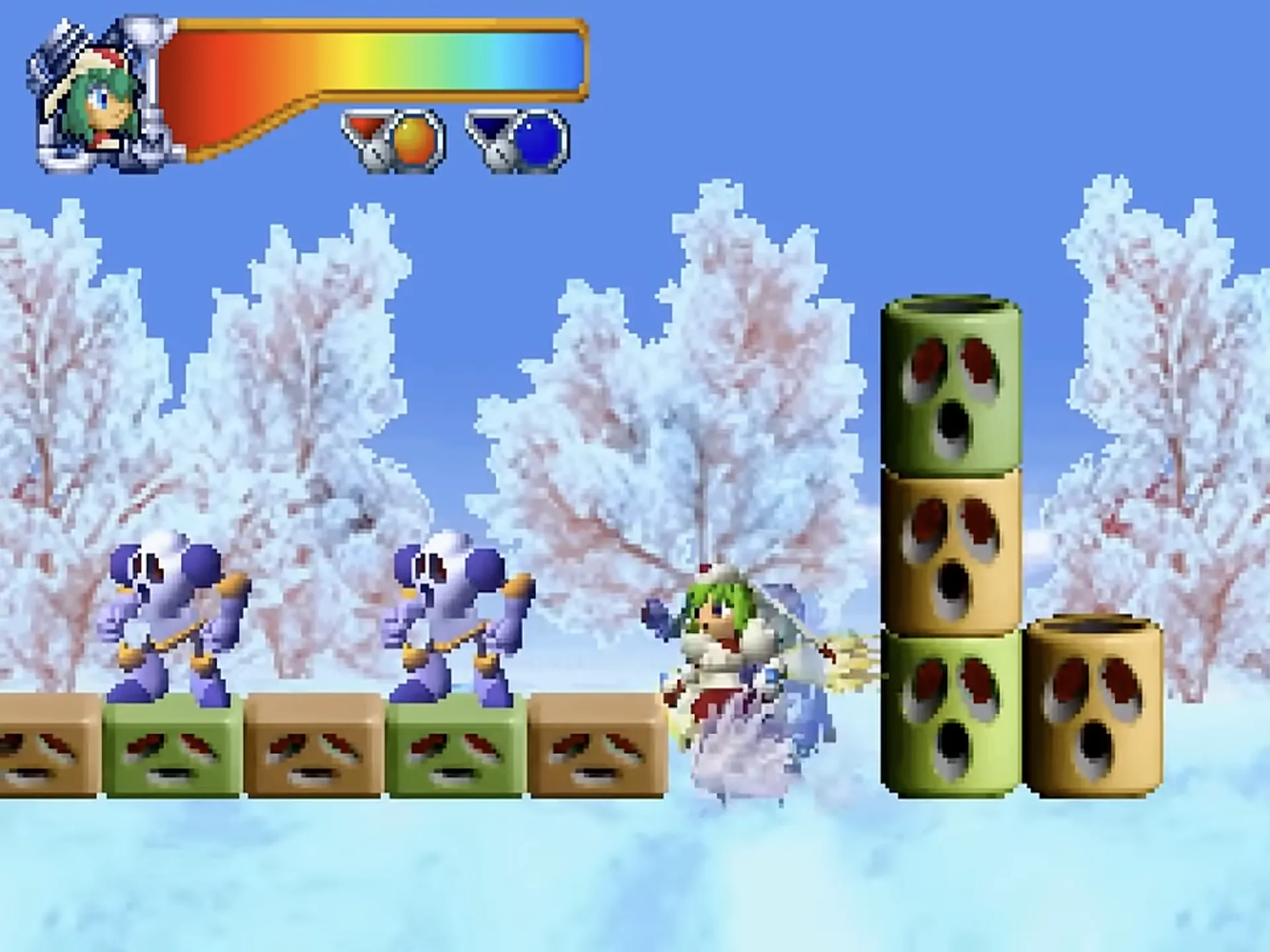 Ảnh chụp màn hình game Mischief Makers trên Nintendo 64 với nhân vật chính Marina