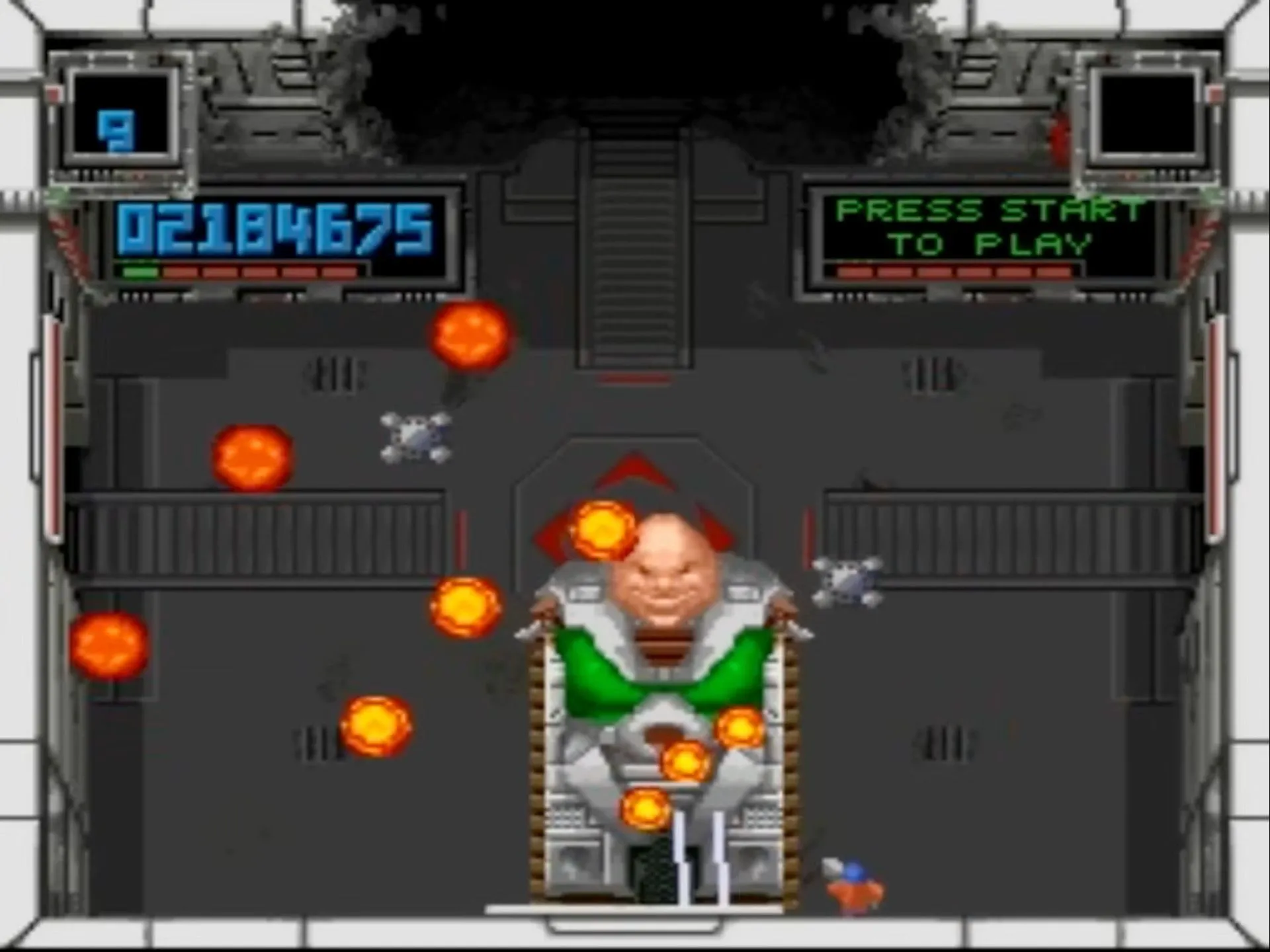 Ảnh chụp màn hình game Super Smash TV, một tựa game bắn súng arcade huyền thoại trên SNES