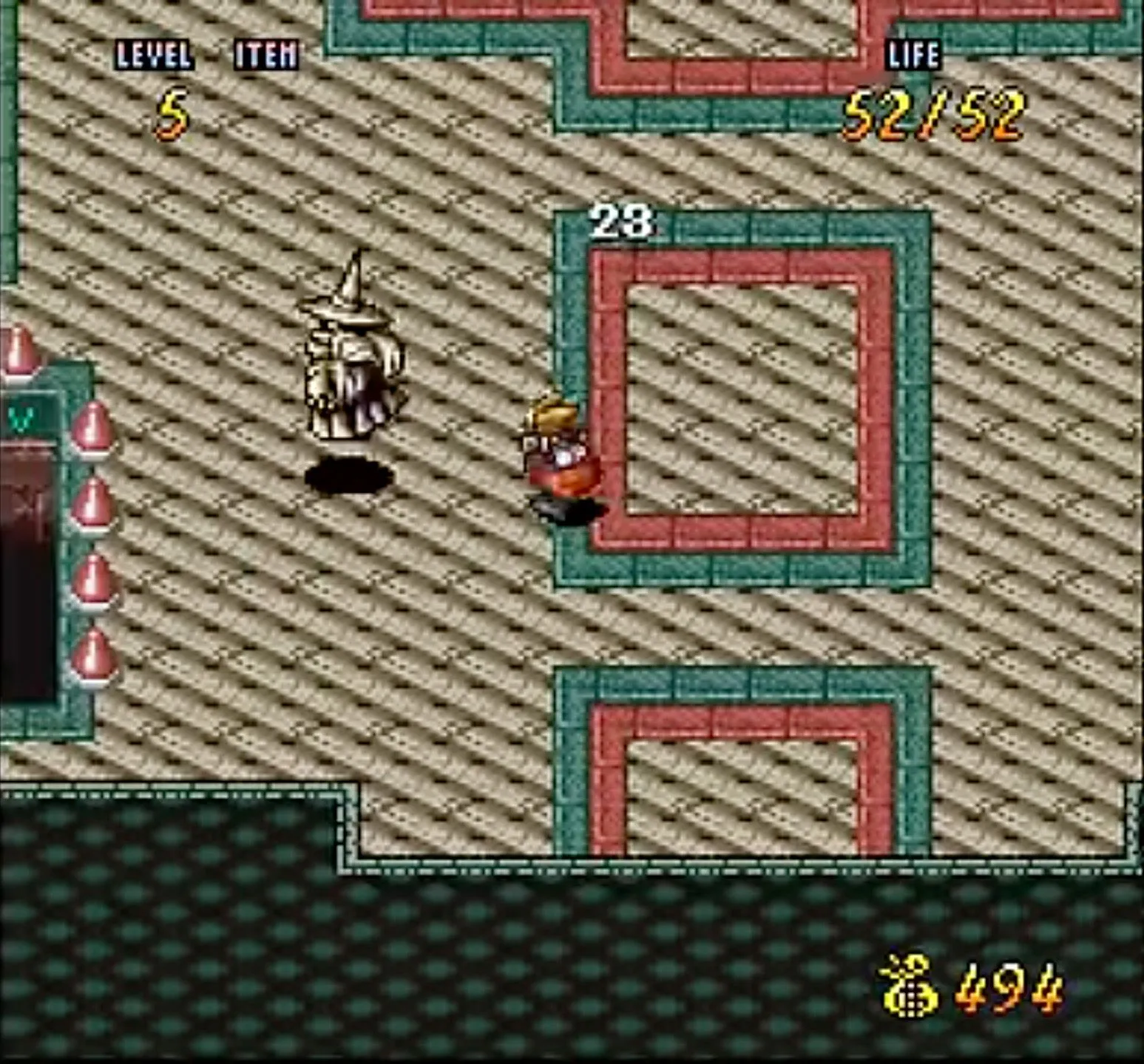 Ảnh chụp màn hình game Terranigma trên SNES, một tựa action RPG với đồ họa chi tiết