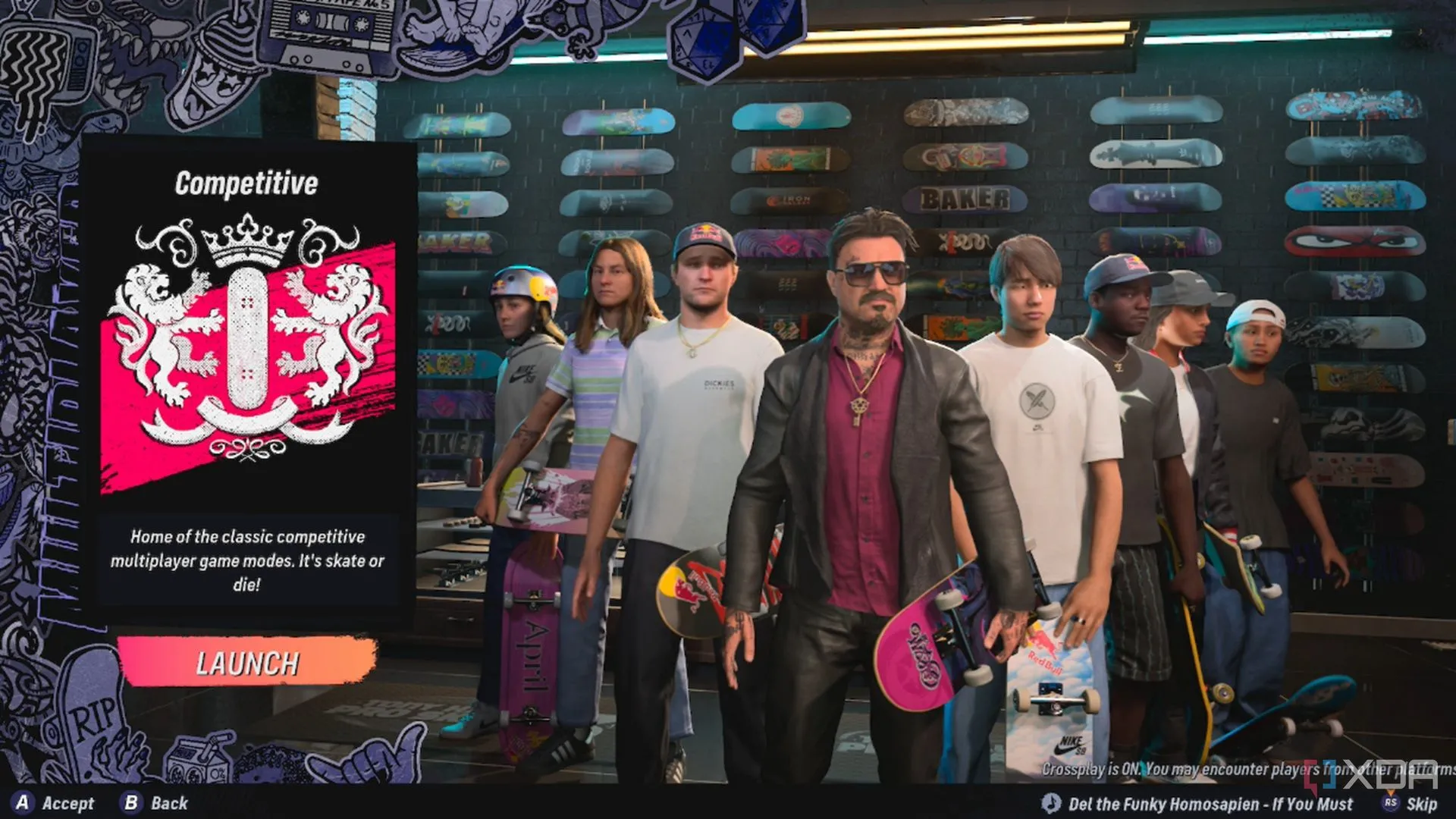Ảnh chụp màn hình sảnh chờ multiplayer trực tuyến của Tony Hawk's Pro Skater 3+4, hiển thị các người chơi sẵn sàng tranh tài