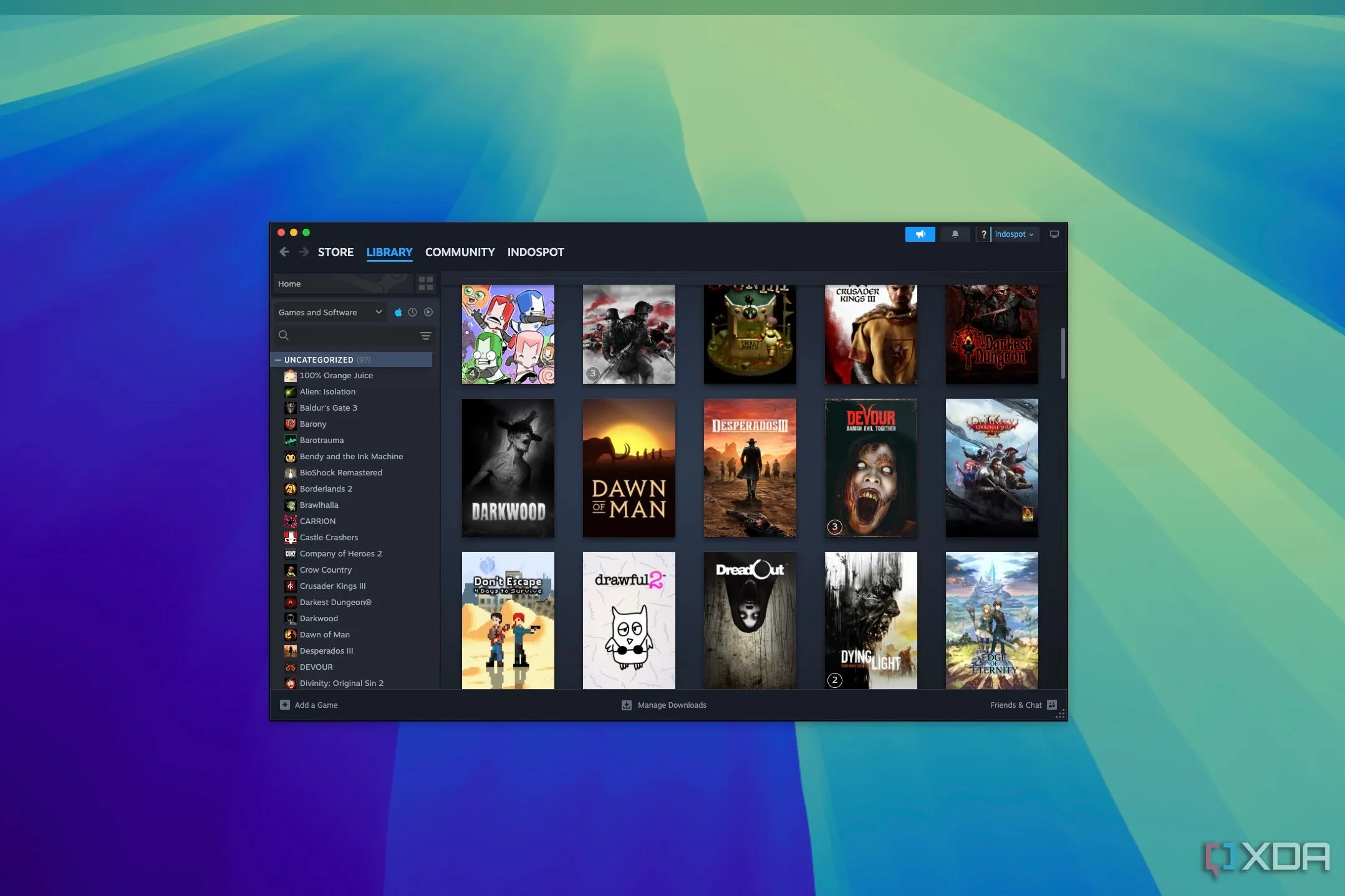 Ảnh chụp màn hình thư viện game Steam, hiển thị danh sách các tựa game có sẵn