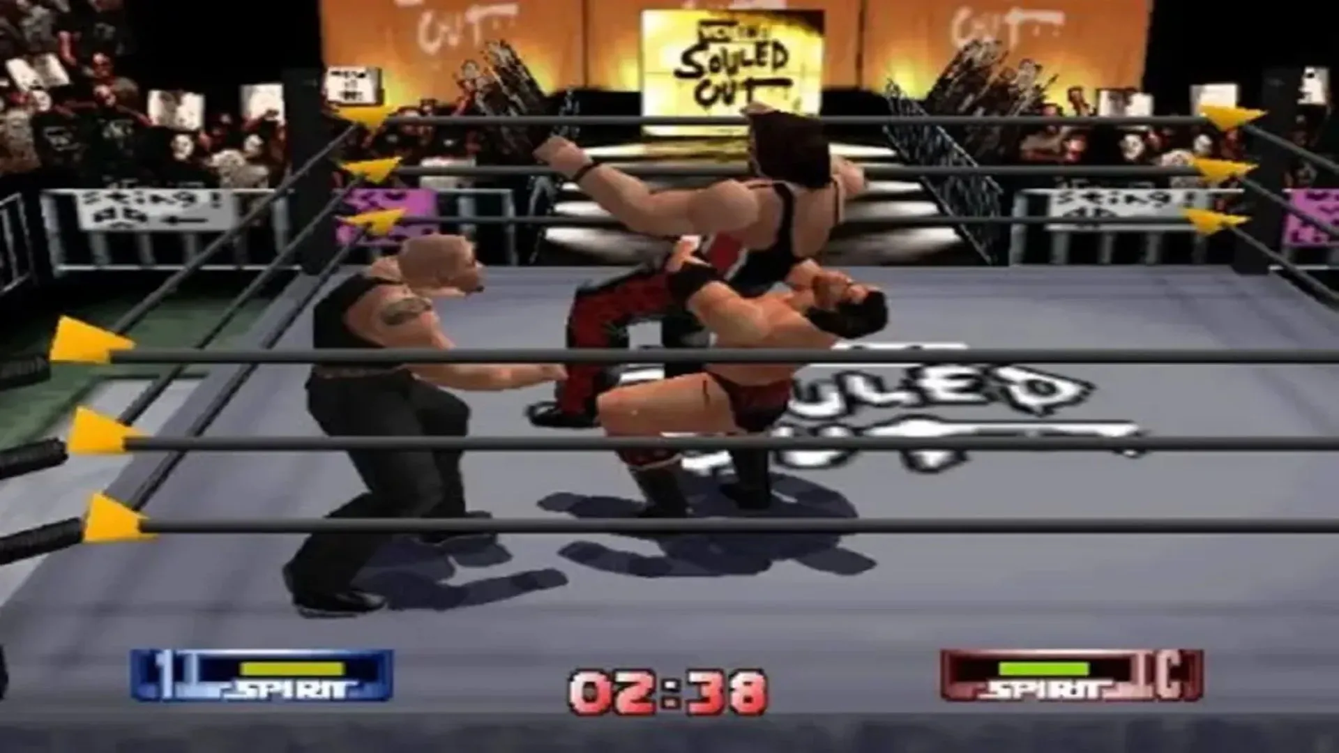Ảnh chụp màn hình từ game đấu vật kinh điển WCW/nWo Revenge trên Nintendo 64