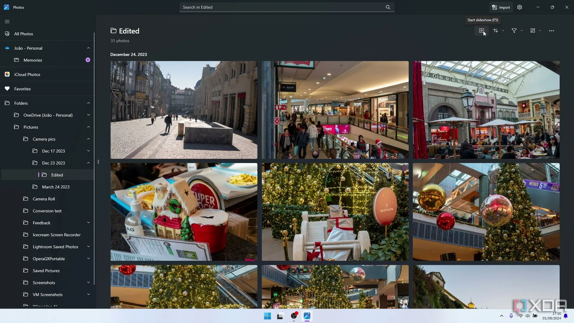 Ảnh chụp màn hình ứng dụng Photos mặc định trên Windows 11 hiển thị nút trình chiếu