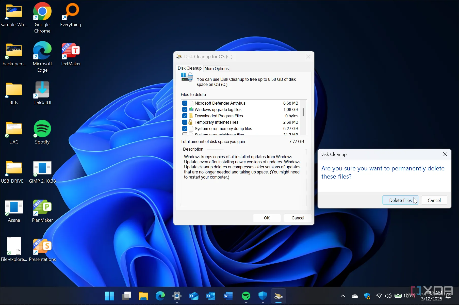 Ảnh chụp màn hình Windows 11 hiển thị tùy chọn dọn dẹp ổ đĩa cho các tệp hệ thống và tệp cũ