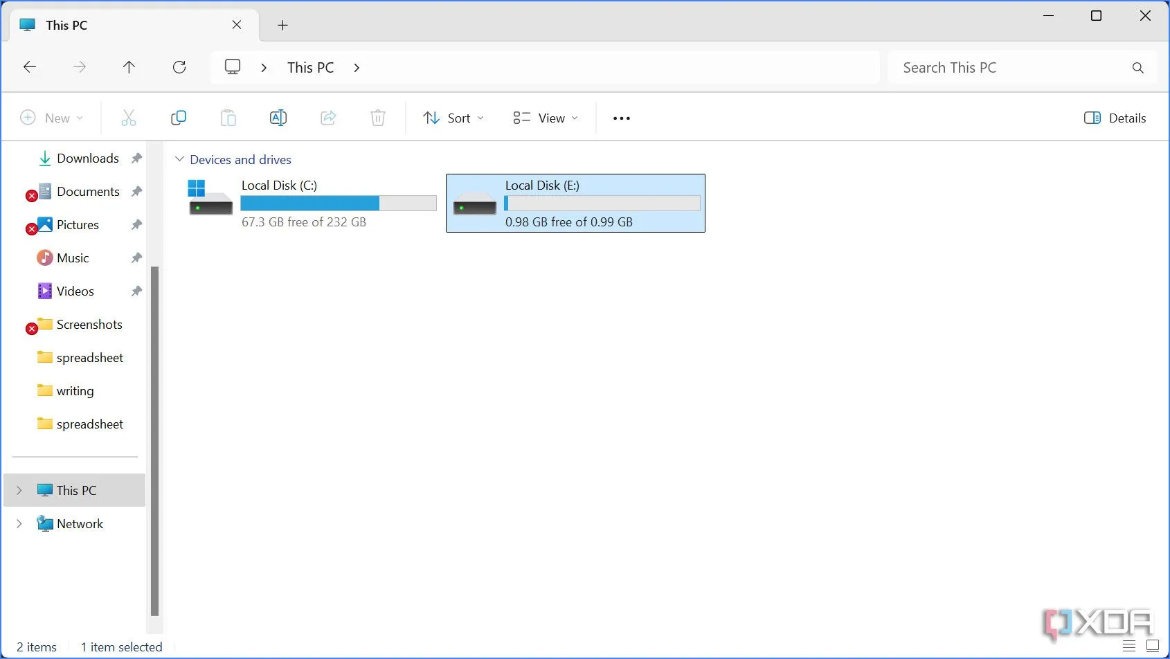 Ảnh chụp màn hình Windows Explorer hiển thị ổ đĩa RAM mới được tạo