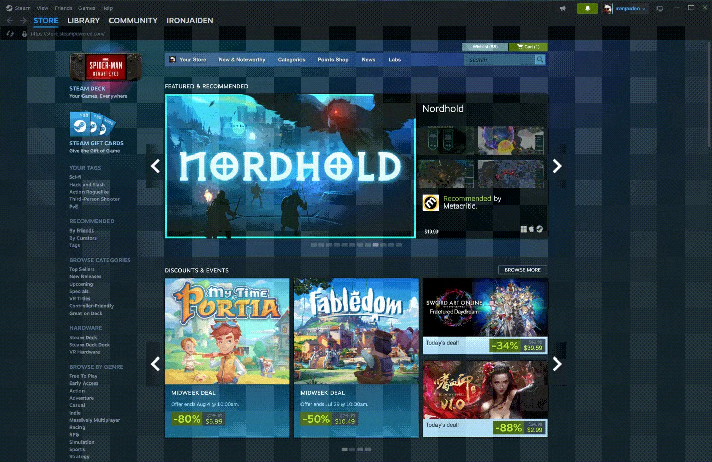 Ảnh động giao diện Steam Storefront beta mới với thiết kế tinh gọn và chức năng tìm kiếm cải tiến.