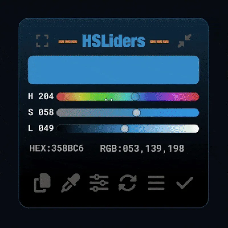 Ảnh động minh họa các trường hợp sử dụng skin HSLiders Rainmeter để điều chỉnh màu sắc HSL.