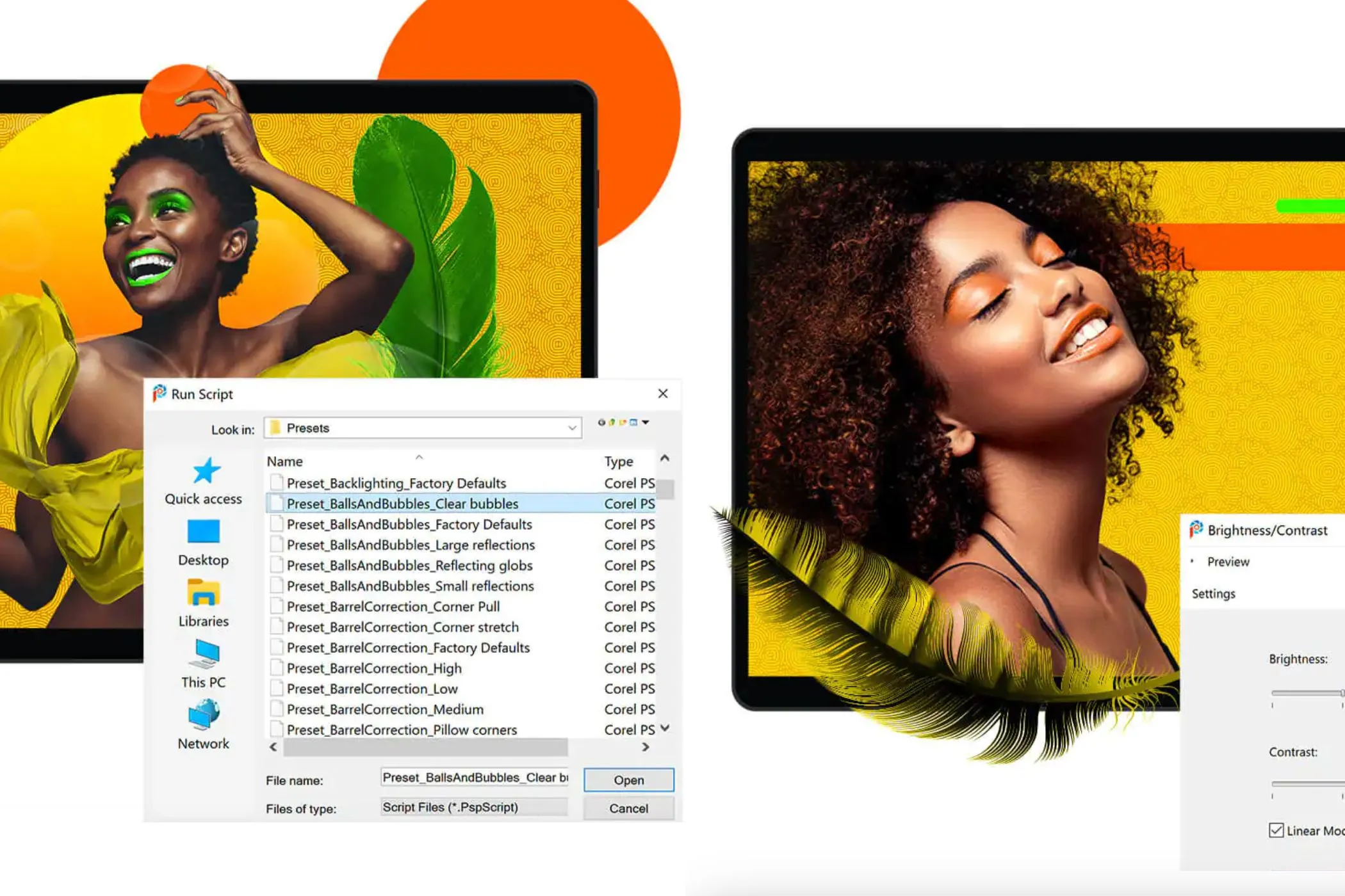 Ảnh ghép các hình ảnh đã chỉnh sửa bằng Corel PaintShopPro và menu máy tính, minh họa các khả năng chỉnh sửa đa dạng