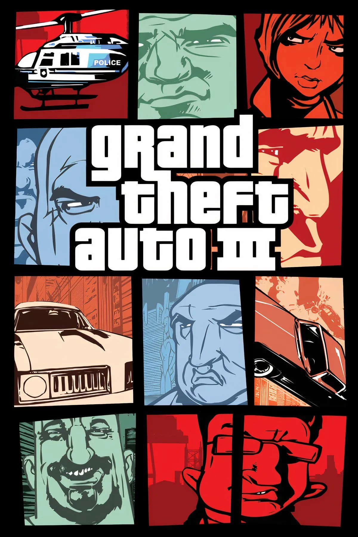 Ảnh ghép nghệ thuật mô tả bối cảnh và nhân vật của Grand Theft Auto III, tựa game định hình thế giới mở.