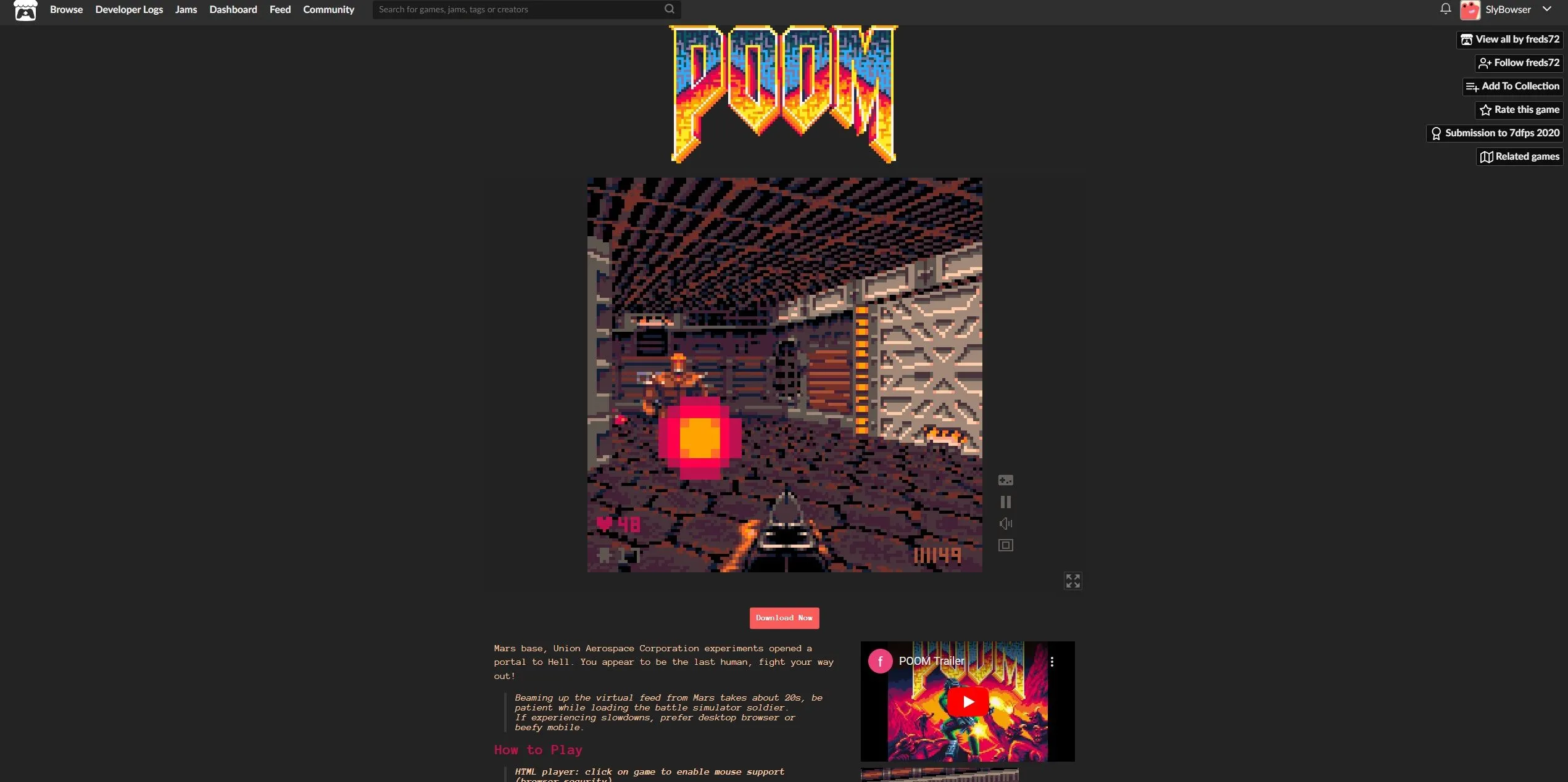 Ảnh màn hình game POOM, phiên bản DOOM chạy trên PICO-8 có thể chơi trên trình duyệt web