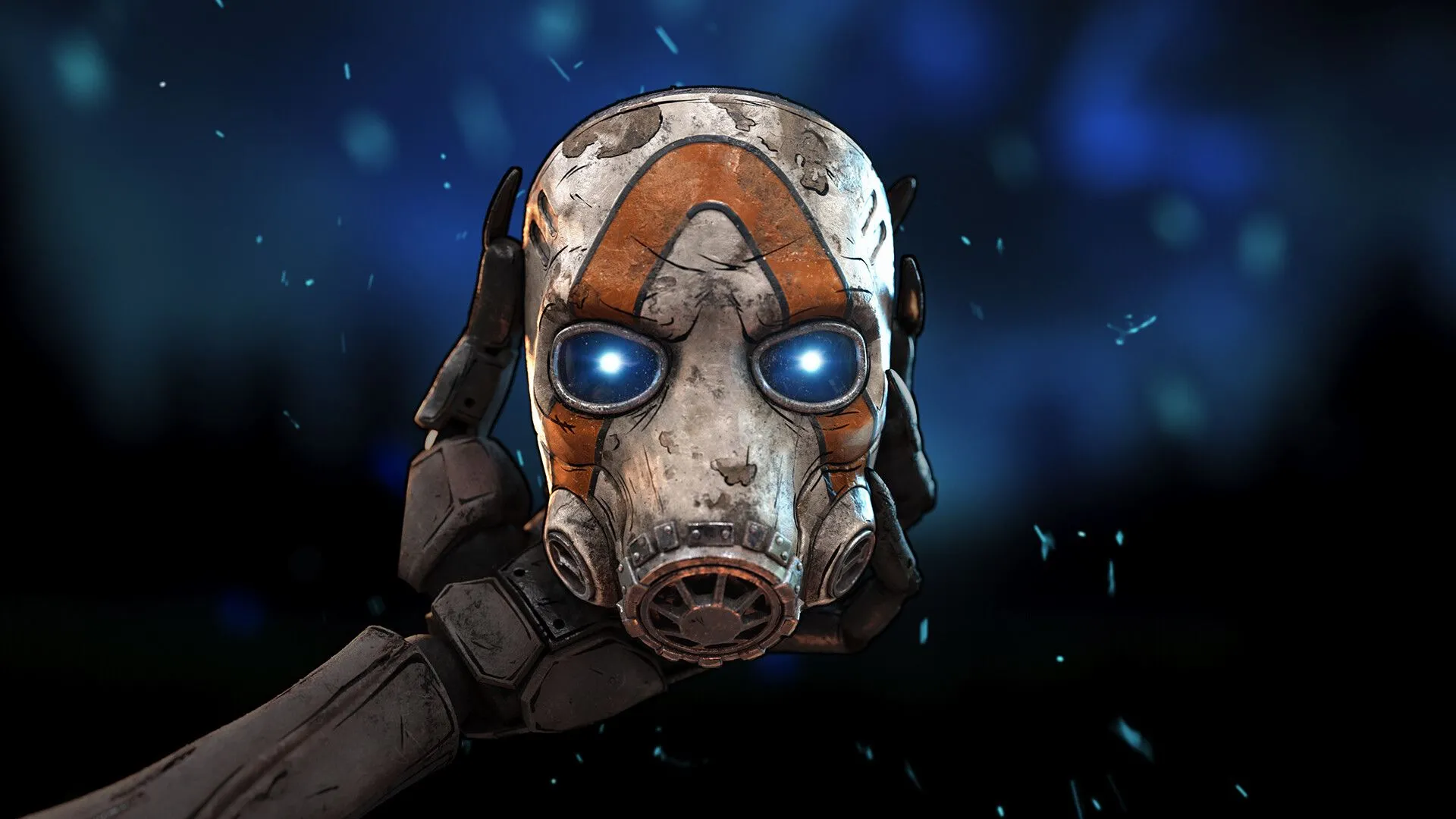 Bàn tay đeo mặt nạ đặc trưng của Borderlands 4 trên nền đen