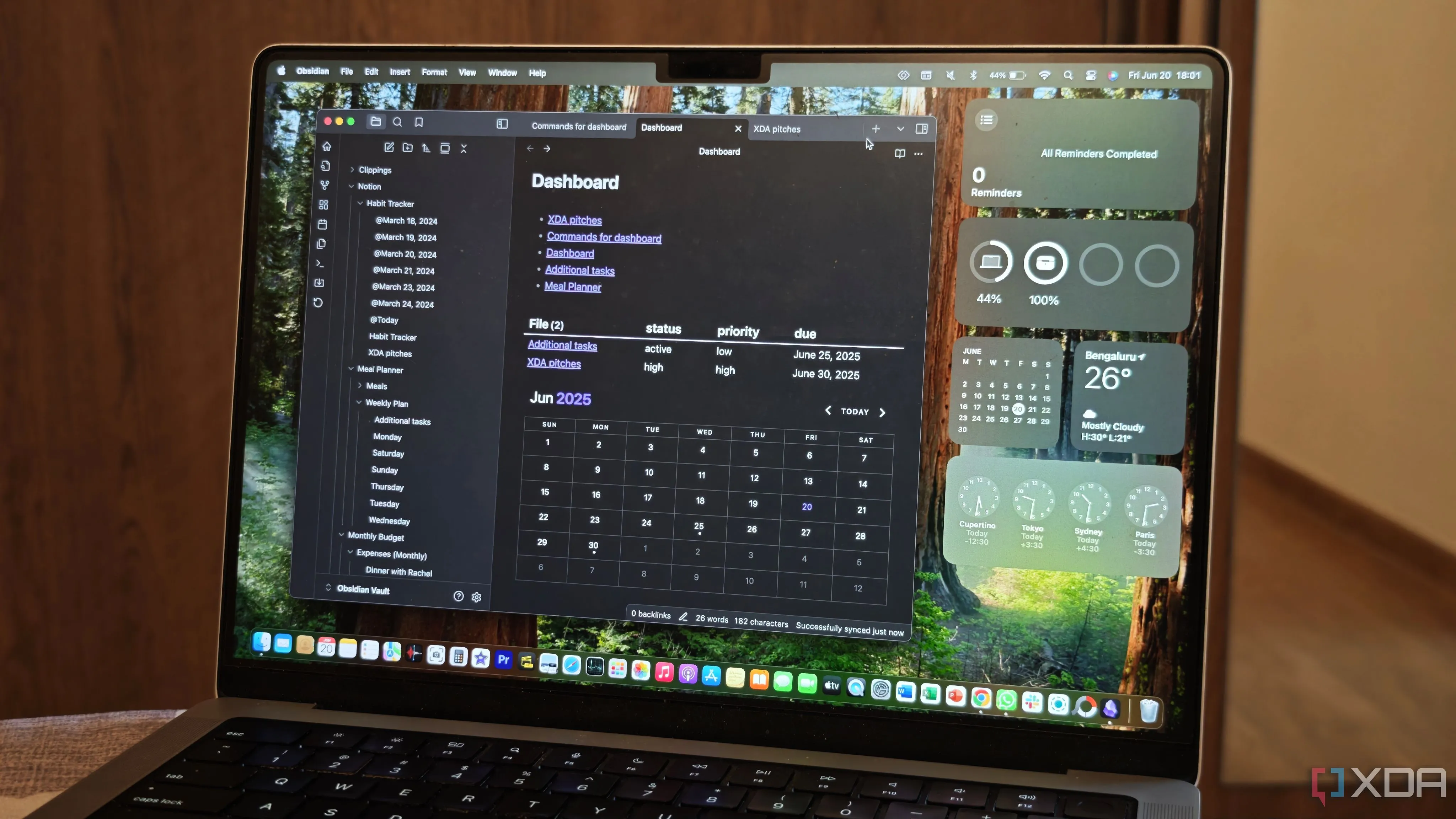 Bảng điều khiển (dashboard) tùy chỉnh trong Obsidian được tạo bằng Dataview, hiển thị tổng quan tiến độ theo dõi thói quen theo phong cách RPG.