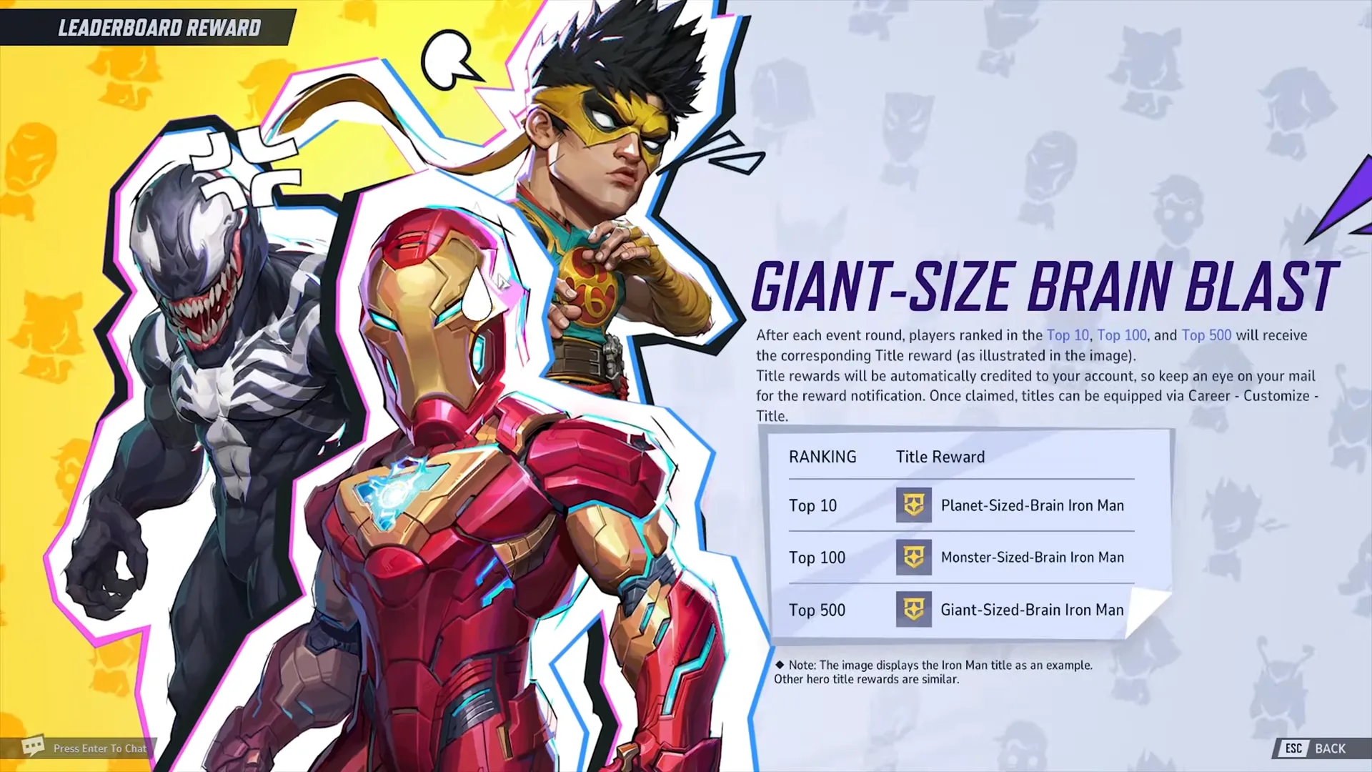 Bảng xếp hạng sự kiện Giant-Size Brain Blast trong Marvel Rivals, hiển thị các người chơi đạt thành tích cao nhất.
