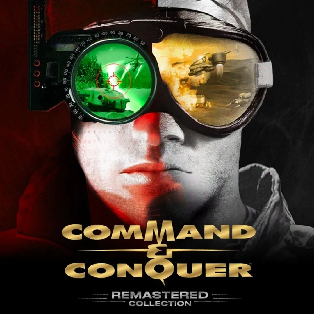 Bìa đĩa game Command &amp; Conquer: Remastered Collection, thể hiện sự đối đầu giữa GDI và Brotherhood of Nod