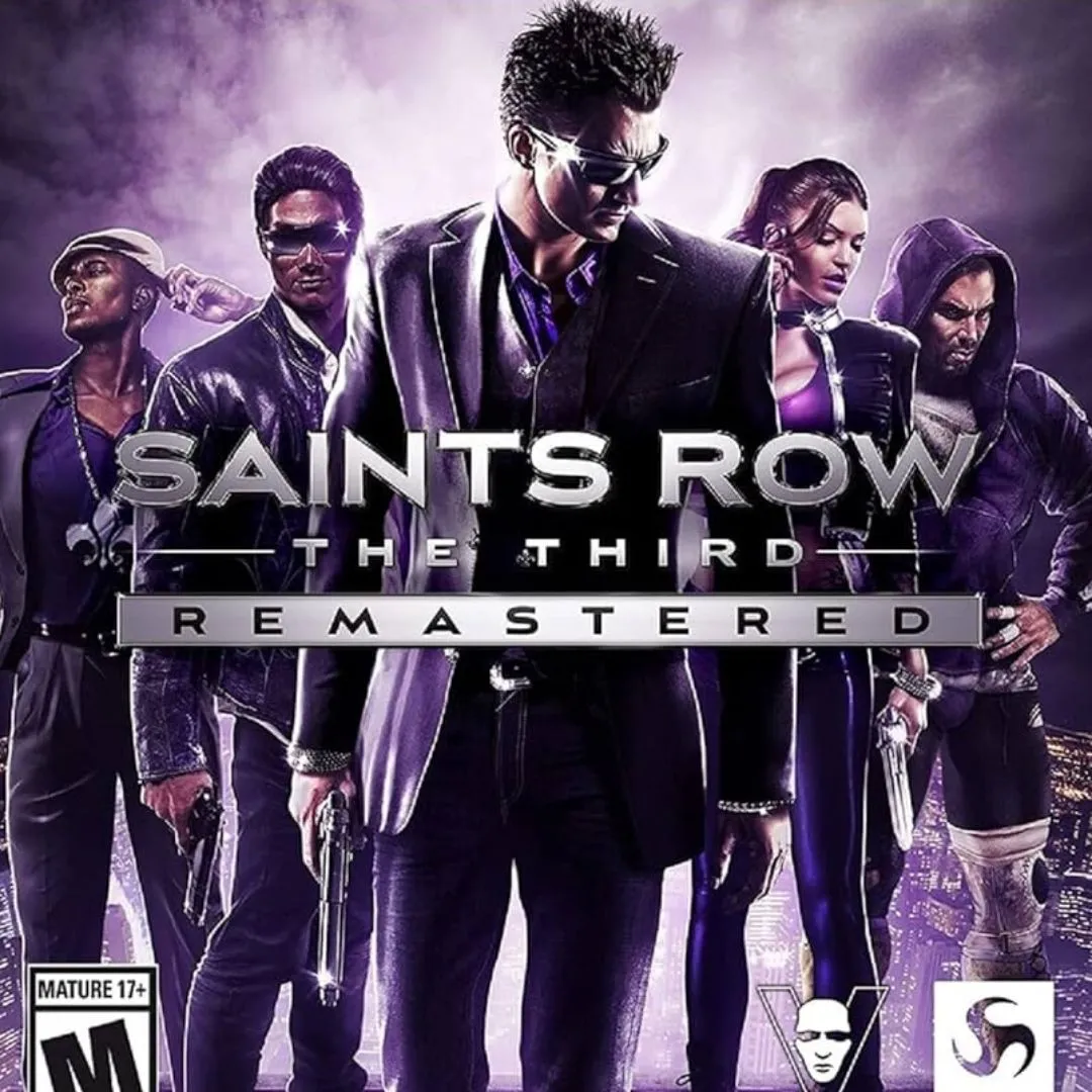 Bìa game Saints Row: The Third Remastered, nổi bật với sự điên rồ và hành động độc đáo.