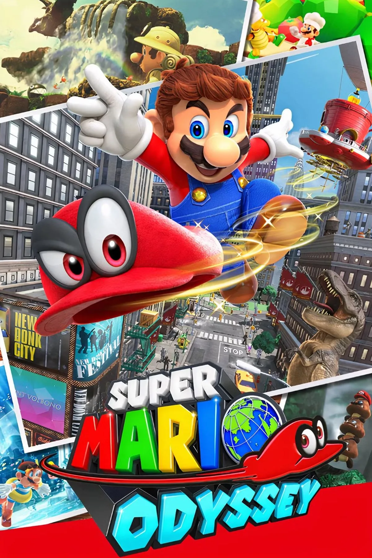 Bìa nghệ thuật của trò chơi Super Mario Odyssey, với Mario và Cappy