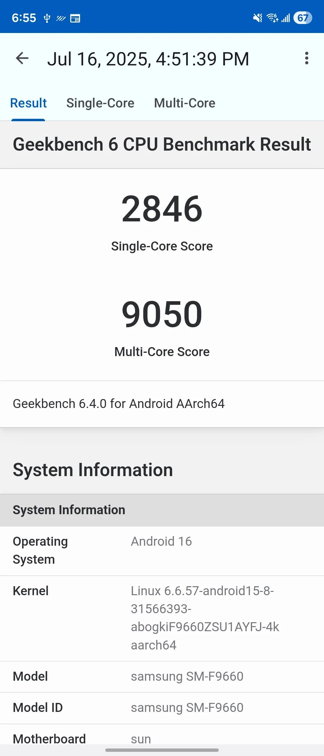 Biểu đồ điểm GeekBench 6 của Samsung Galaxy Z Fold 7 (Snapdragon 8 Elite)