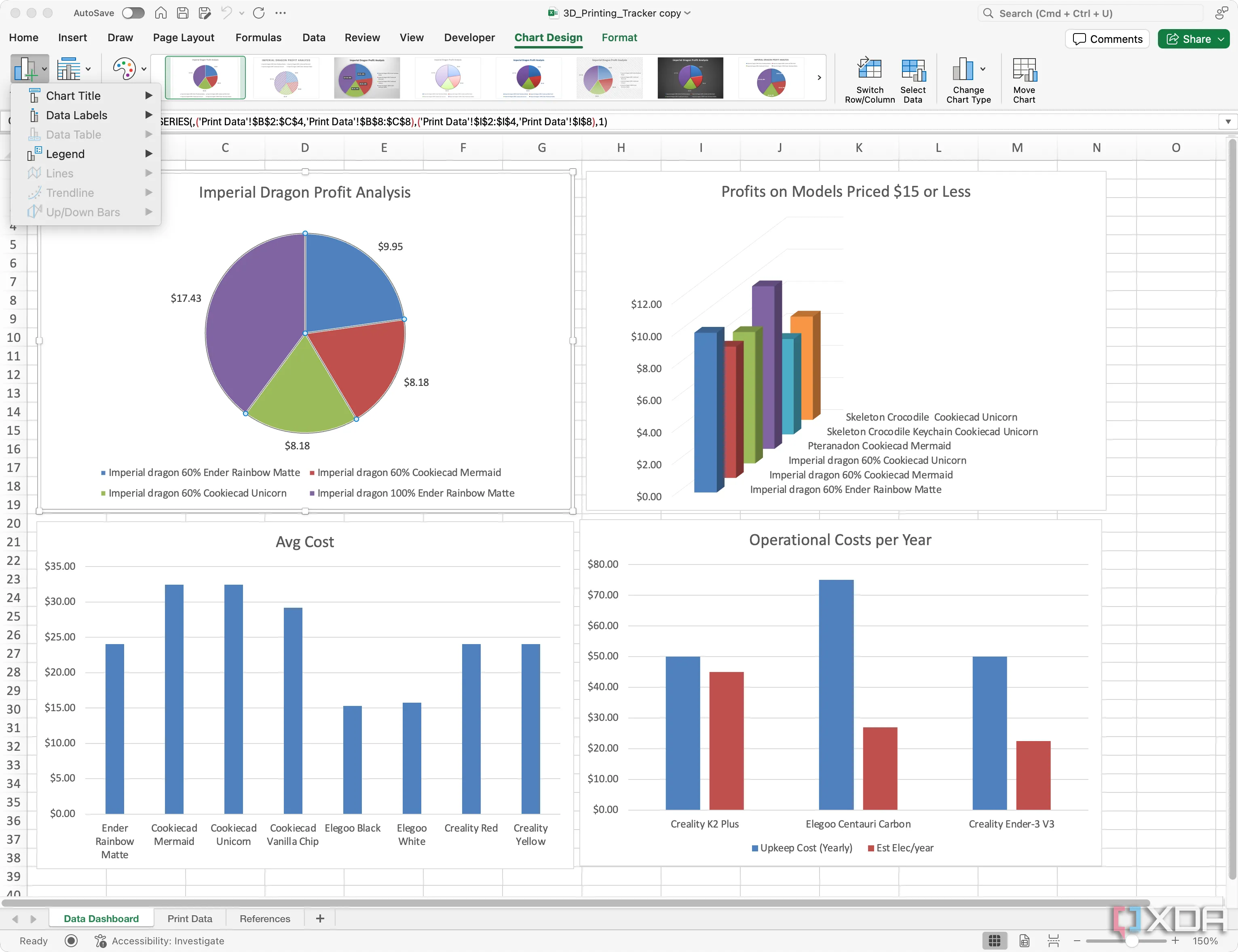 Biểu đồ dữ liệu in 3D đang được tùy chỉnh trong Excel, bao gồm thêm tiêu đề, nhãn và điều chỉnh bố cục để tăng tính dễ đọc.