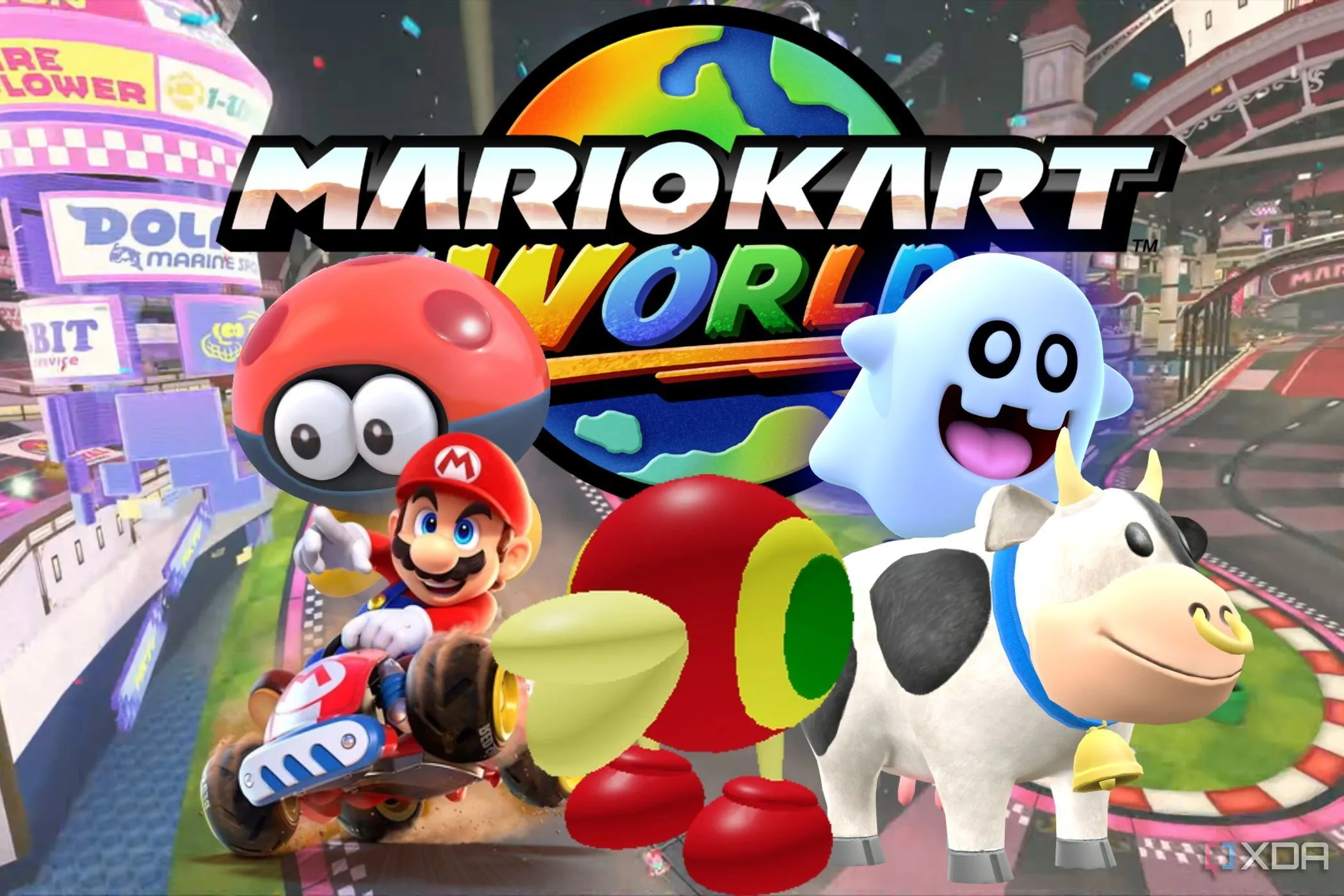 Biểu tượng Mario Kart World với các nhân vật tiềm năng cho DLC hoặc bản cập nhật trong tương lai