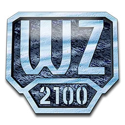 Biểu tượng Warzone 2100: logo của trò chơi chiến thuật thời gian thực với tên 'WARZONE 2100' nổi bật trên nền một cỗ máy chiến tranh.