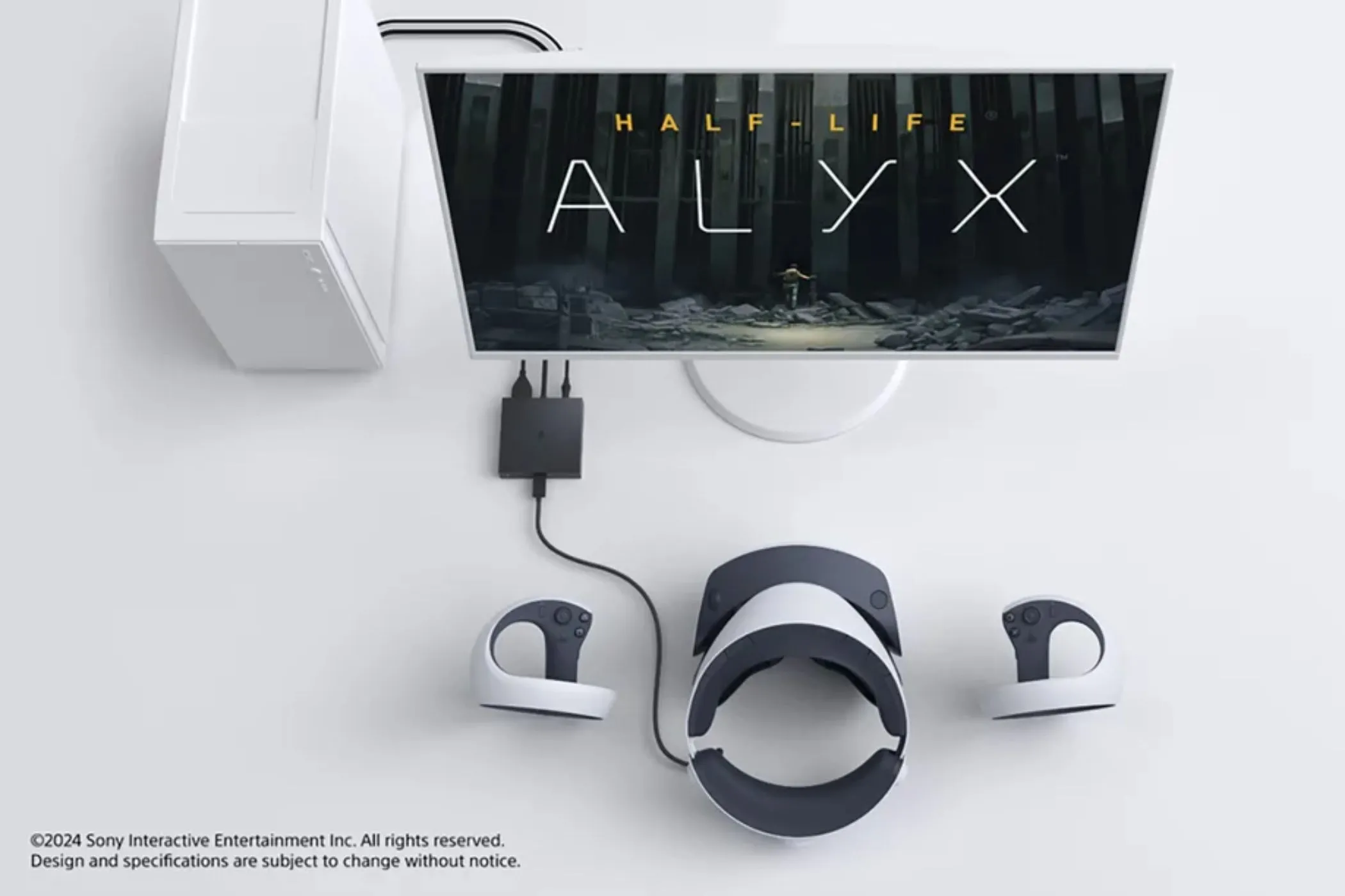 Bộ chuyển đổi PlayStation VR2 PC đang được sử dụng để chơi Half-Life: Alyx, minh họa cho yêu cầu VR của game