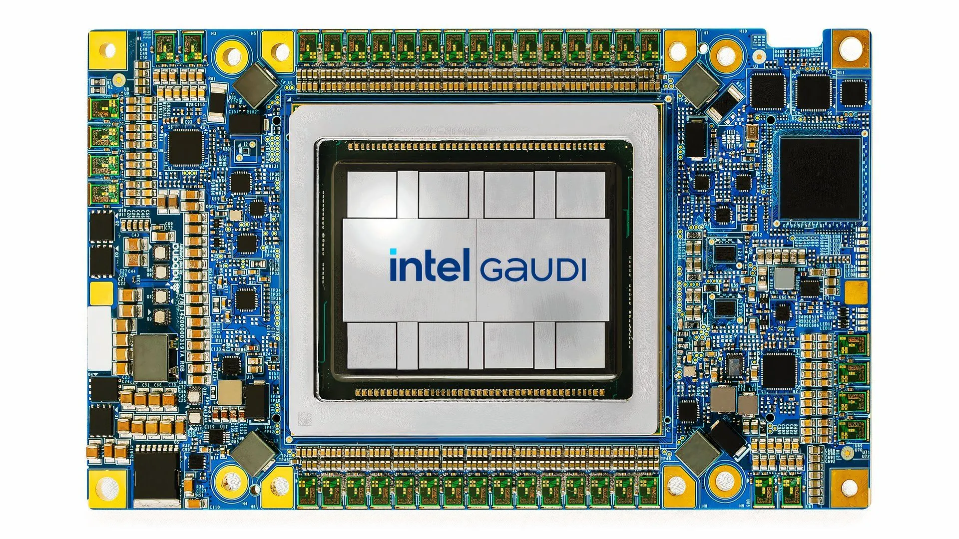 Bo mạch tham chiếu Intel Gaudi 3, một bộ tăng tốc AI dành cho trung tâm dữ liệu, cho thấy nỗ lực của Intel trong lĩnh vực AI