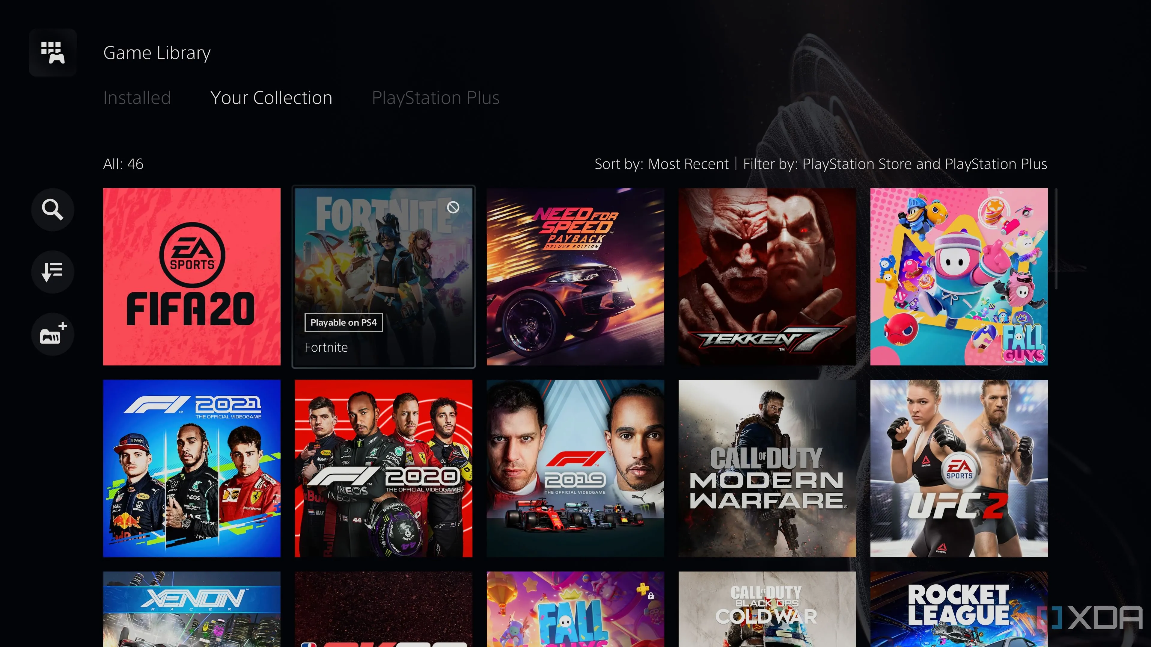 Bộ sưu tập các game chỉ có phiên bản kỹ thuật số hiển thị trên giao diện PlayStation 5, minh họa xu hướng người dùng lựa chọn game digital.