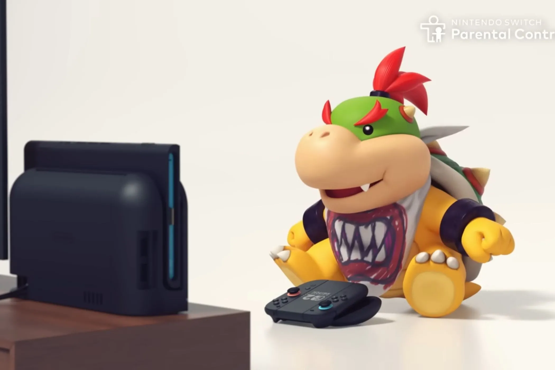 Bowser Jr chơi game trên Nintendo Switch 2 với camera được gắn