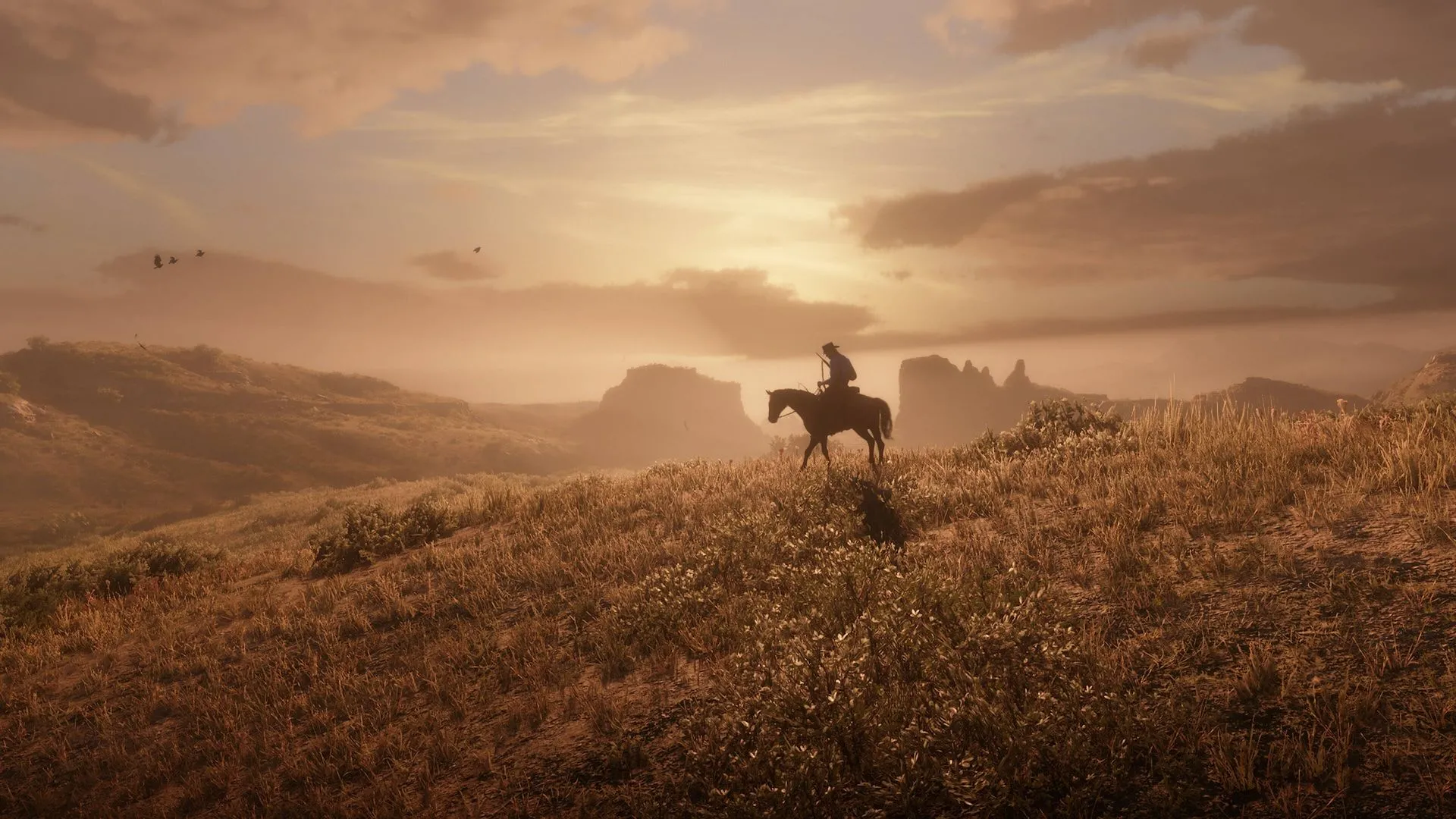 Bức ảnh hoàng hôn tuyệt đẹp với cảnh quan thiên nhiên trong game Red Dead Redemption 2