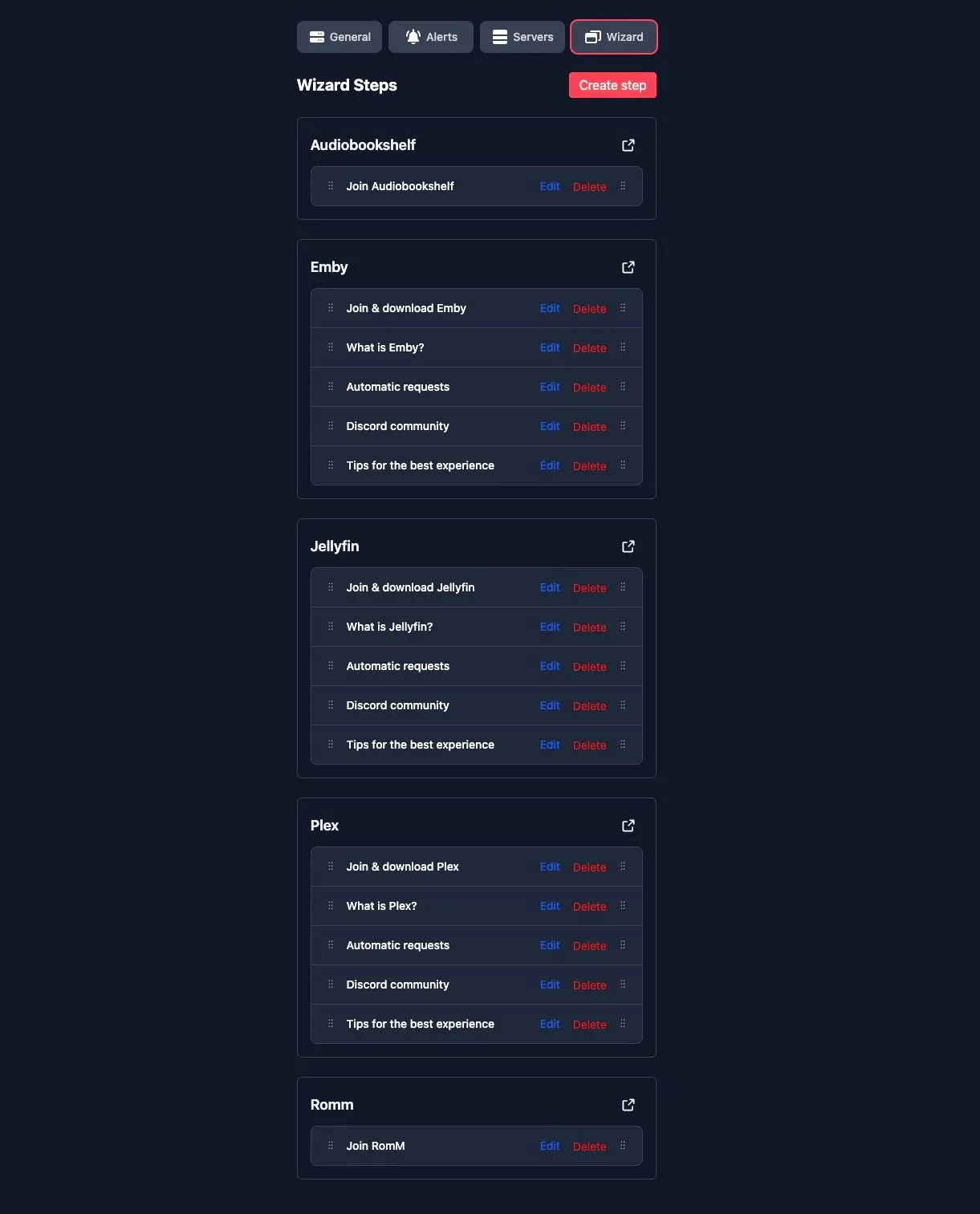Các bước thiết lập hướng dẫn tùy chỉnh cho Plex trong Wizarr, cho phép cá nhân hóa quy trình onboarding bằng Markdown