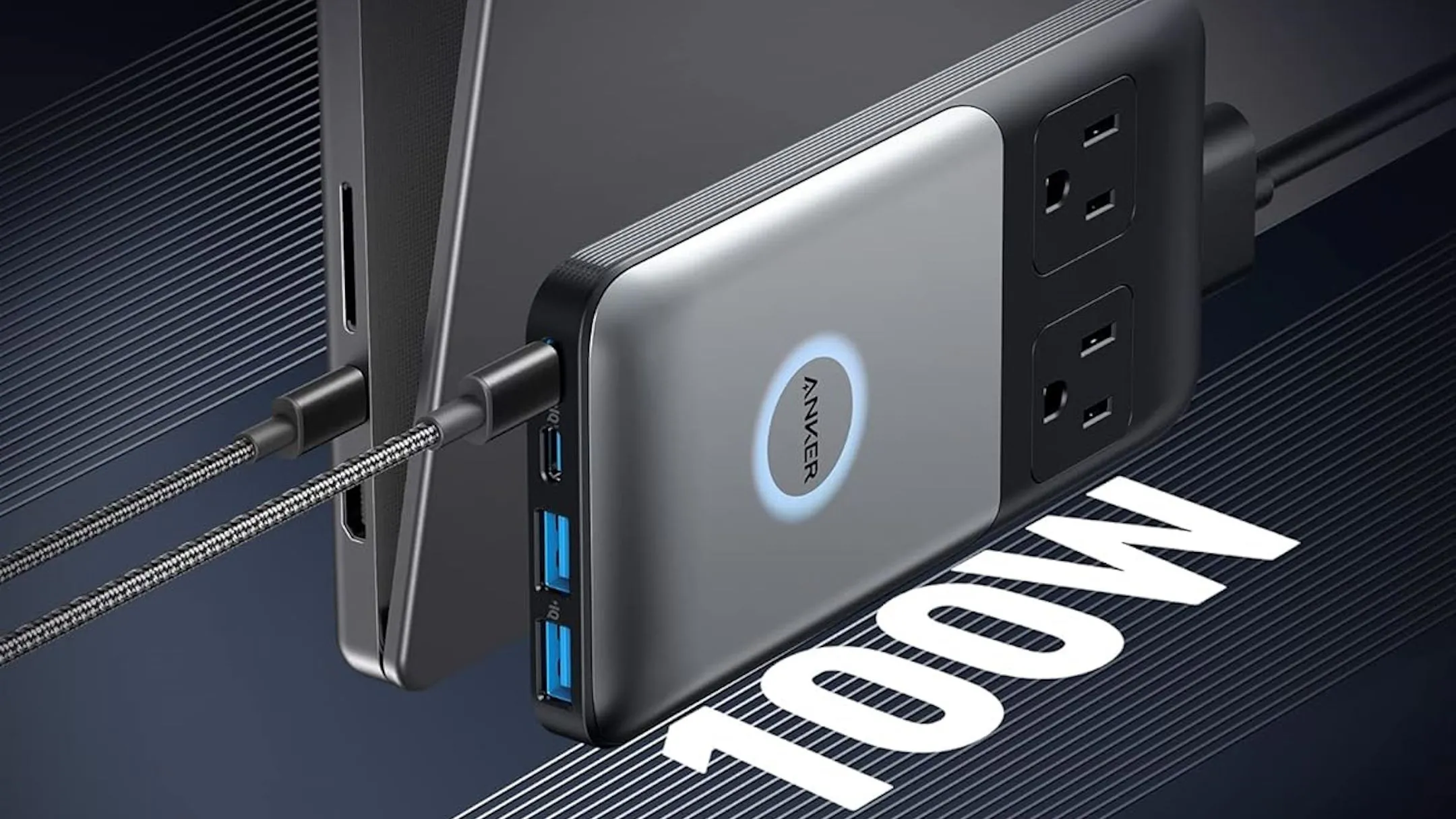 Các cổng sạc USB-C, USB-A và AC trên Anker 727 Charging Station