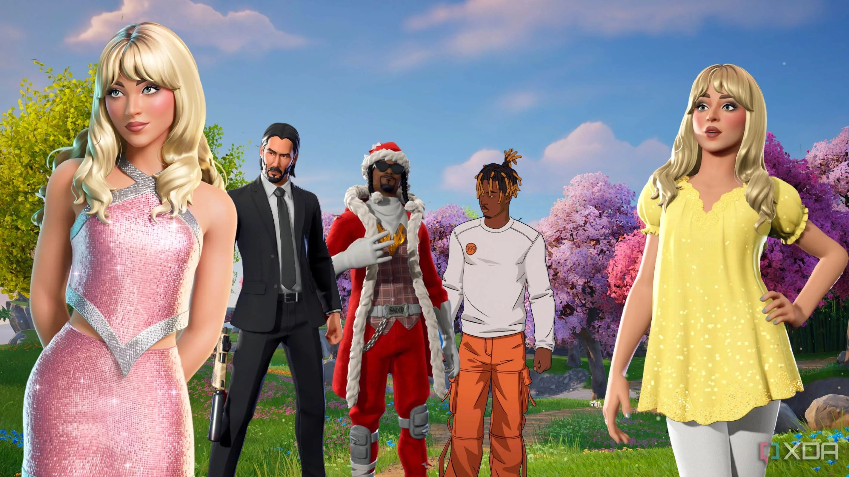 Các skin nhân vật nổi tiếng như Sabrina Carpenter, Keanu Reeves, Snoop Dogg và Juice Wrld trong Fortnite