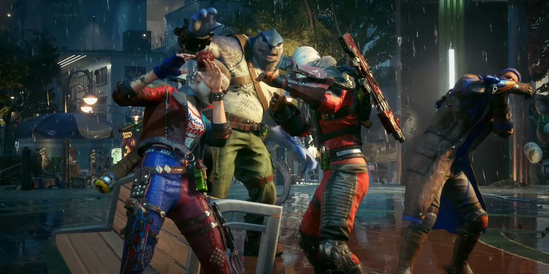 Các thành viên Suicide Squad né tránh đòn tấn công của Superman trong Suicide Squad: Kill the Justice League, một bom xịt game trị giá 200 triệu USD.