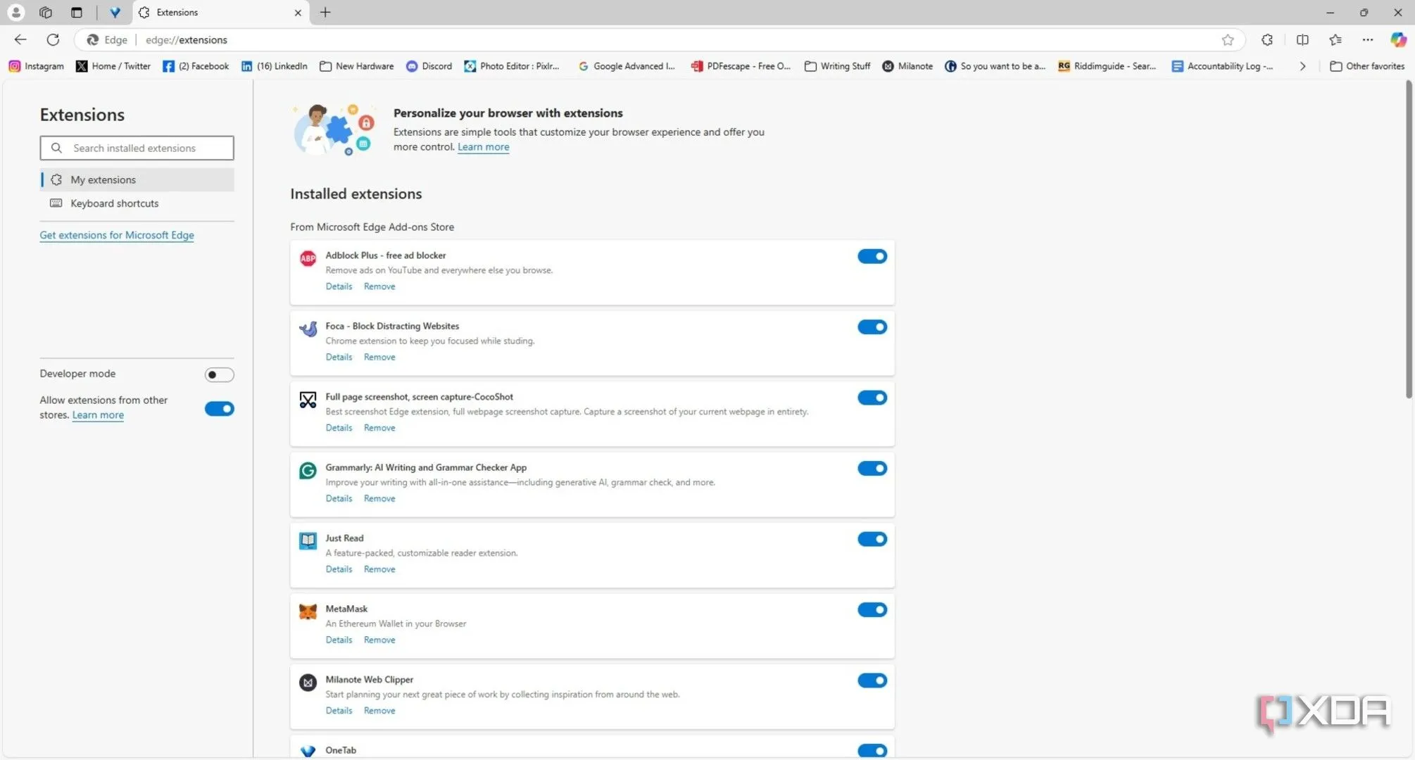 Các tiện ích mở rộng của trình duyệt Edge