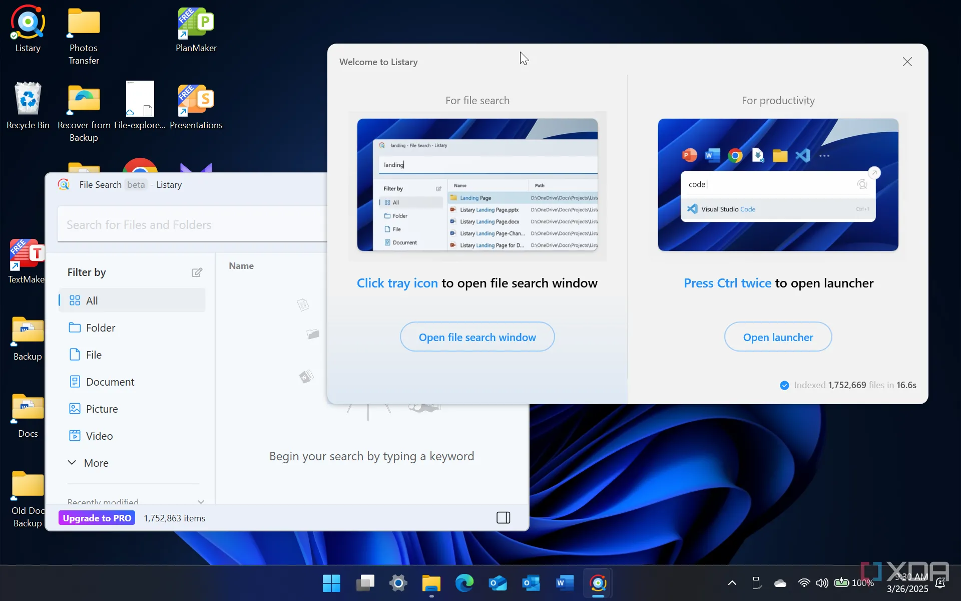 Các tính năng chính của Listary được hiển thị trên Windows 11