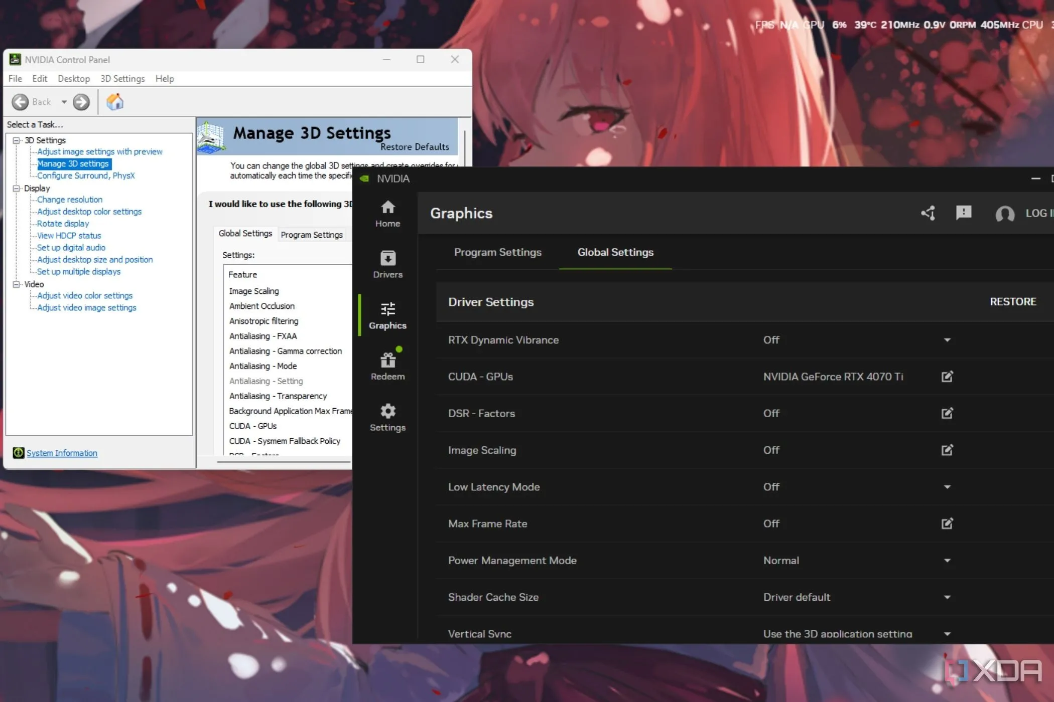 Cài đặt chung của Nvidia hiển thị trên Nvidia Control Panel và ứng dụng Nvidia App