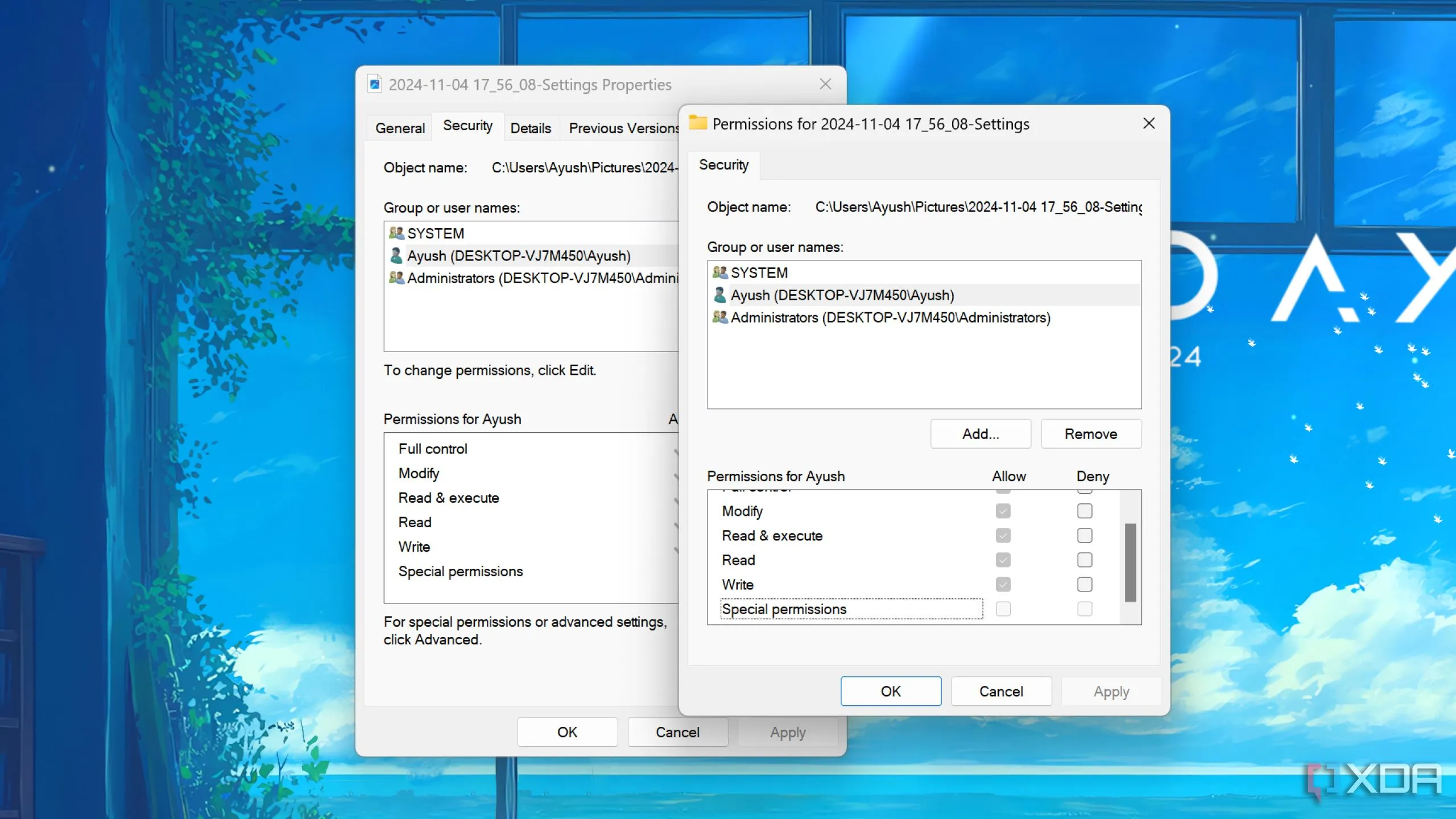 Cài đặt quyền hạn trong Windows 11