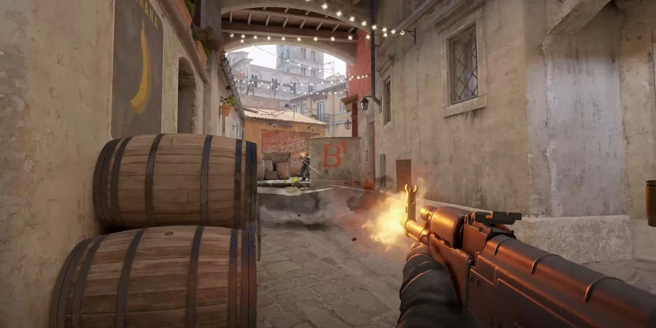 Cận cảnh khẩu súng AK-47 trong Counter-Strike 2, biểu tượng của sự đơn giản và hiệu quả trong cơ chế chiến đấu của game.