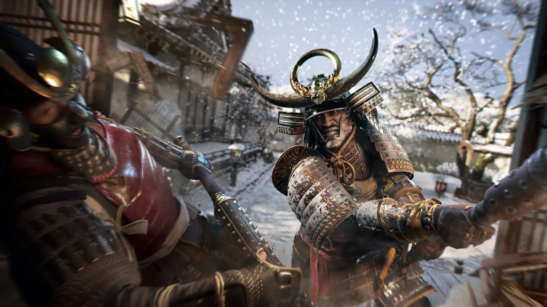 Cận cảnh nhân vật Yasuke với bộ giáp samurai mạnh mẽ trong Assassin's Creed Shadows