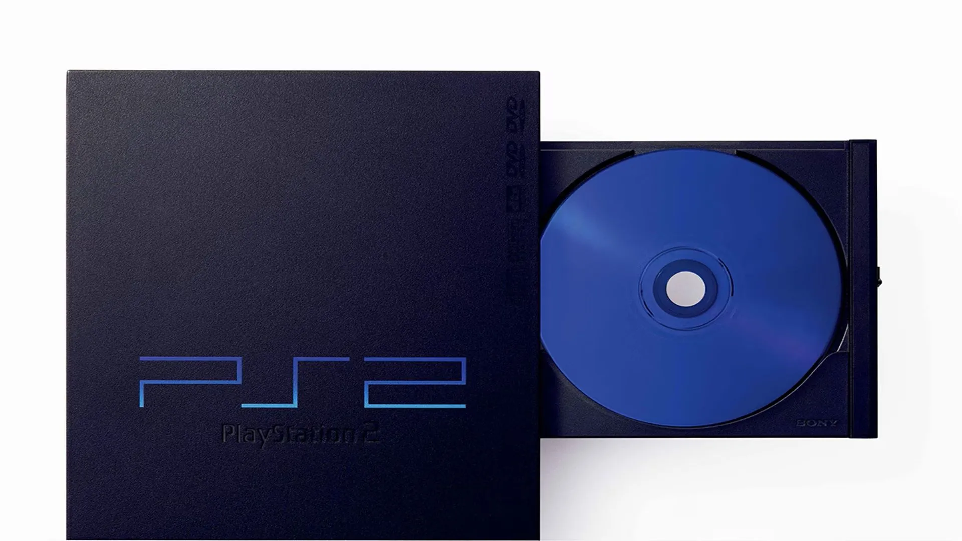 Cận cảnh PlayStation 2 với khay đĩa mở, minh họa khả năng đọc DVD/CD đa dạng