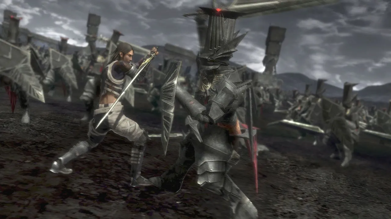 Cảnh chiến đấu kịch tính với nhân vật sử dụng kiếm trong game JRPG Lost Odyssey của Xbox 360